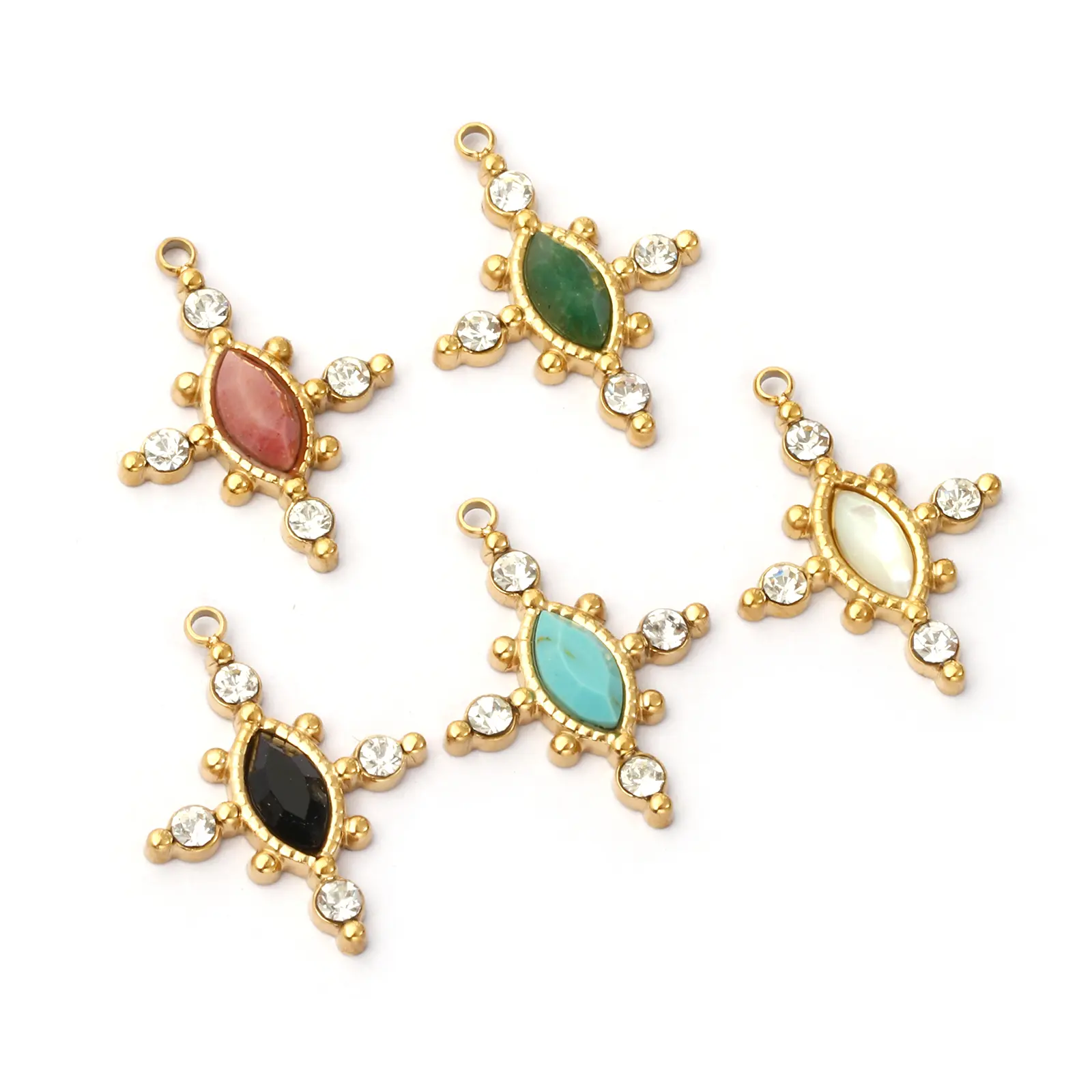 1 Piece 304 Stainless Steel Charms 18K Gold Plated Cross Clear Rhinestone Pendant For DIY Necklace Jewelry Making 22mm x 17mm