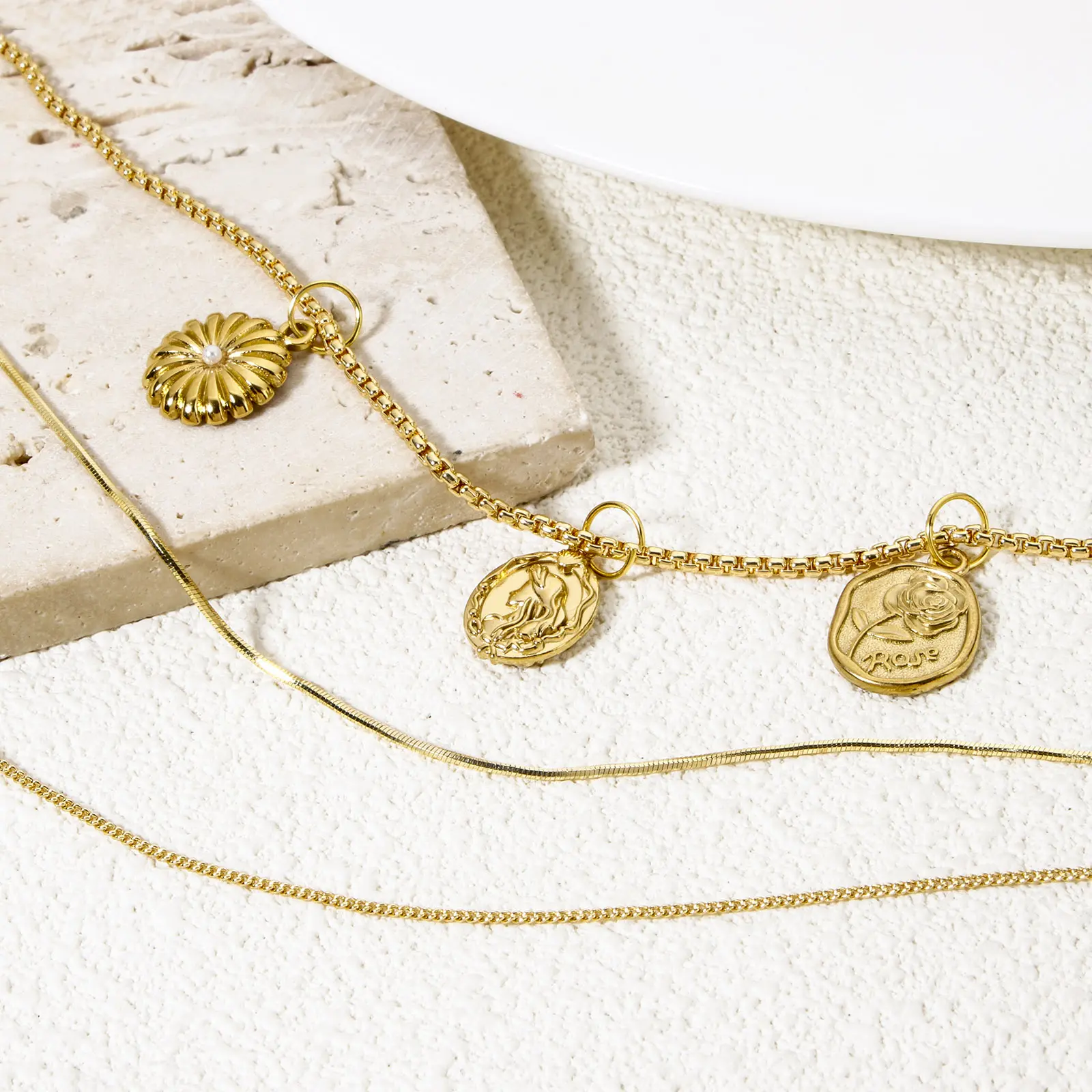 1 Piece Brass 18K Gold Plated Link Chain Necklace Snake Bamboo Bead Chain For Women Men Choker Necklaces Jewelry 44.5-46cm Long