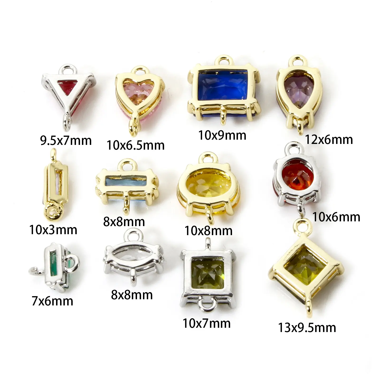 2 PCs Brass & Glass Birthstone Connectors Charms Pendants Real Gold Plated Heart Square Oval For DIY Earring Bracelet Making