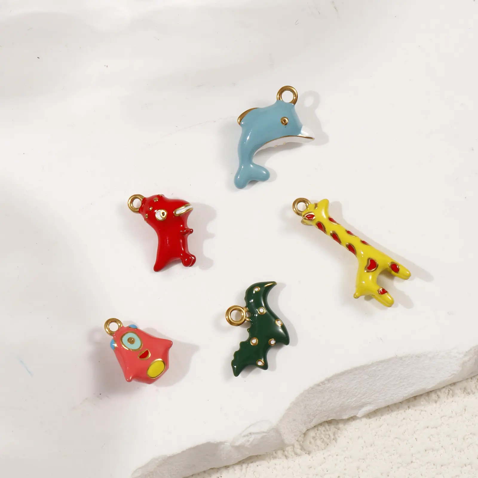 1 Piece 304 Stainless Steel 3D Charms 18K Gold Plated Animal Enamel Dinosaur Dolphin Giraffe Pendant For DIY Neckalce Making