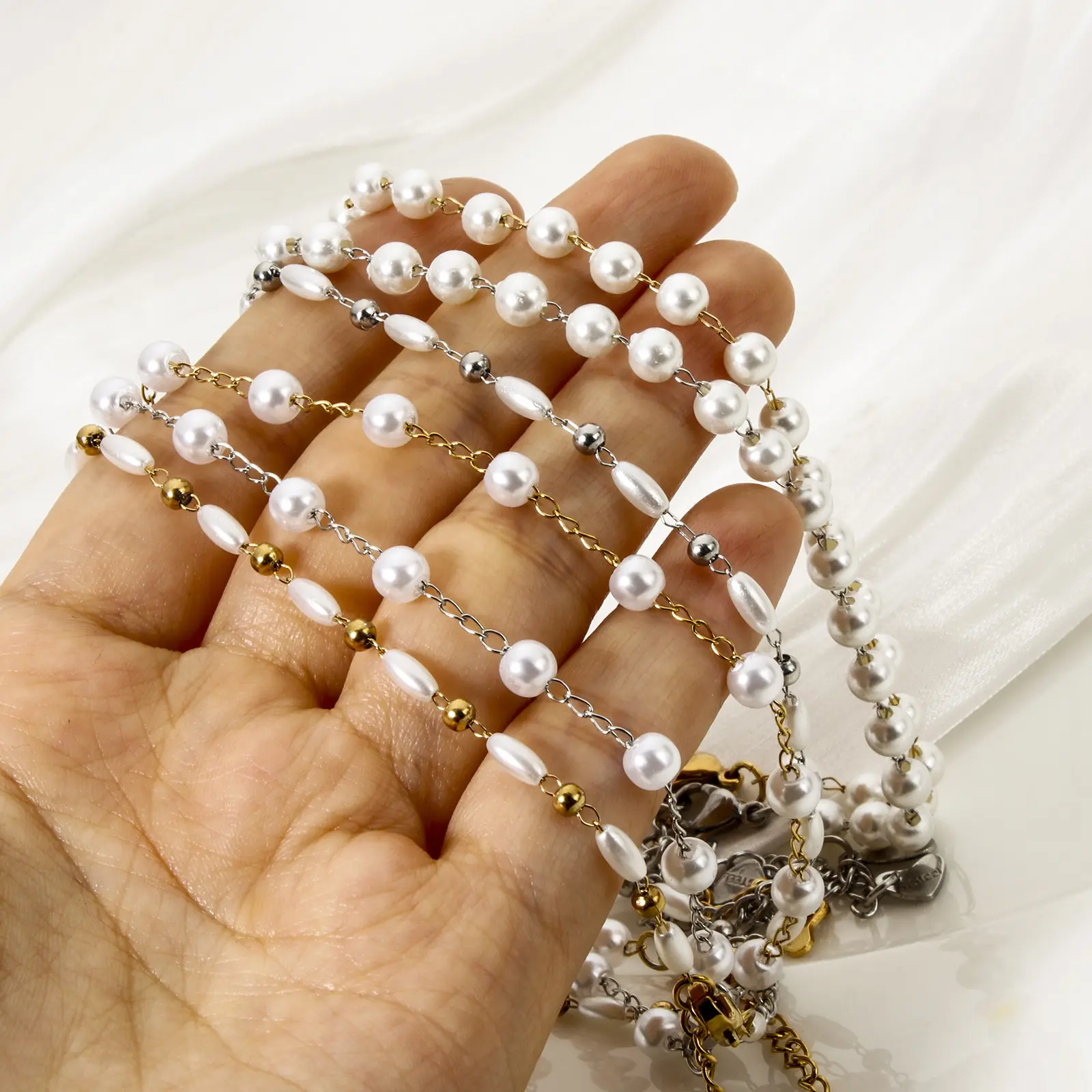 1 Piece 304 Stainless Steel Anklet Acrylic Imitation Pearl Handmade Link Chain Anklet Foot Summer Beach Foot Leg Jewelry Gifts