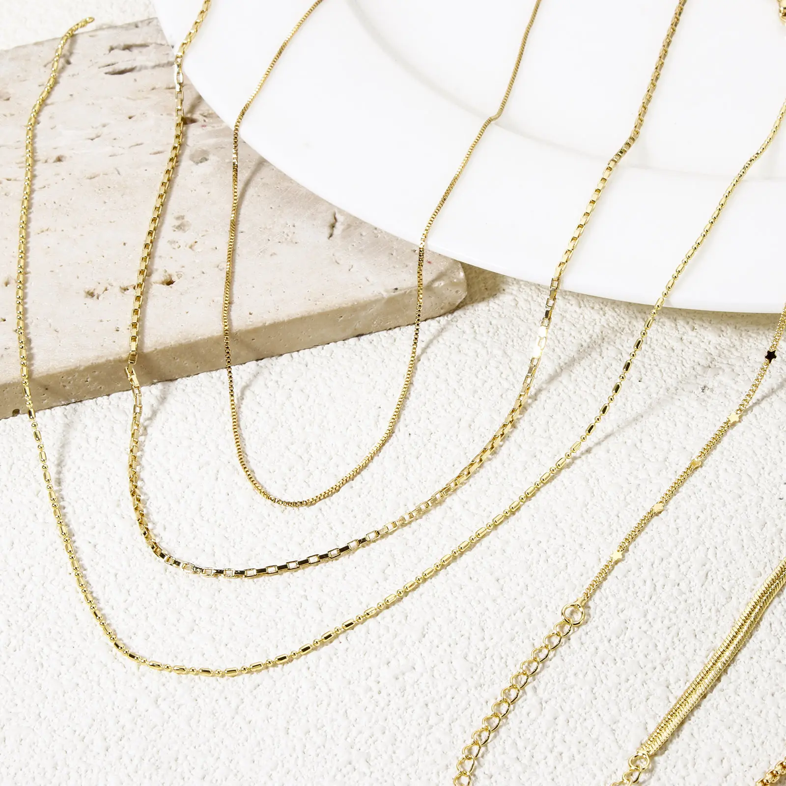 1 Piece Brass 18K Gold Plated Link Chain Necklace Snake Bamboo Bead Chain For Women Men Choker Necklaces Jewelry 44.5-46cm Long