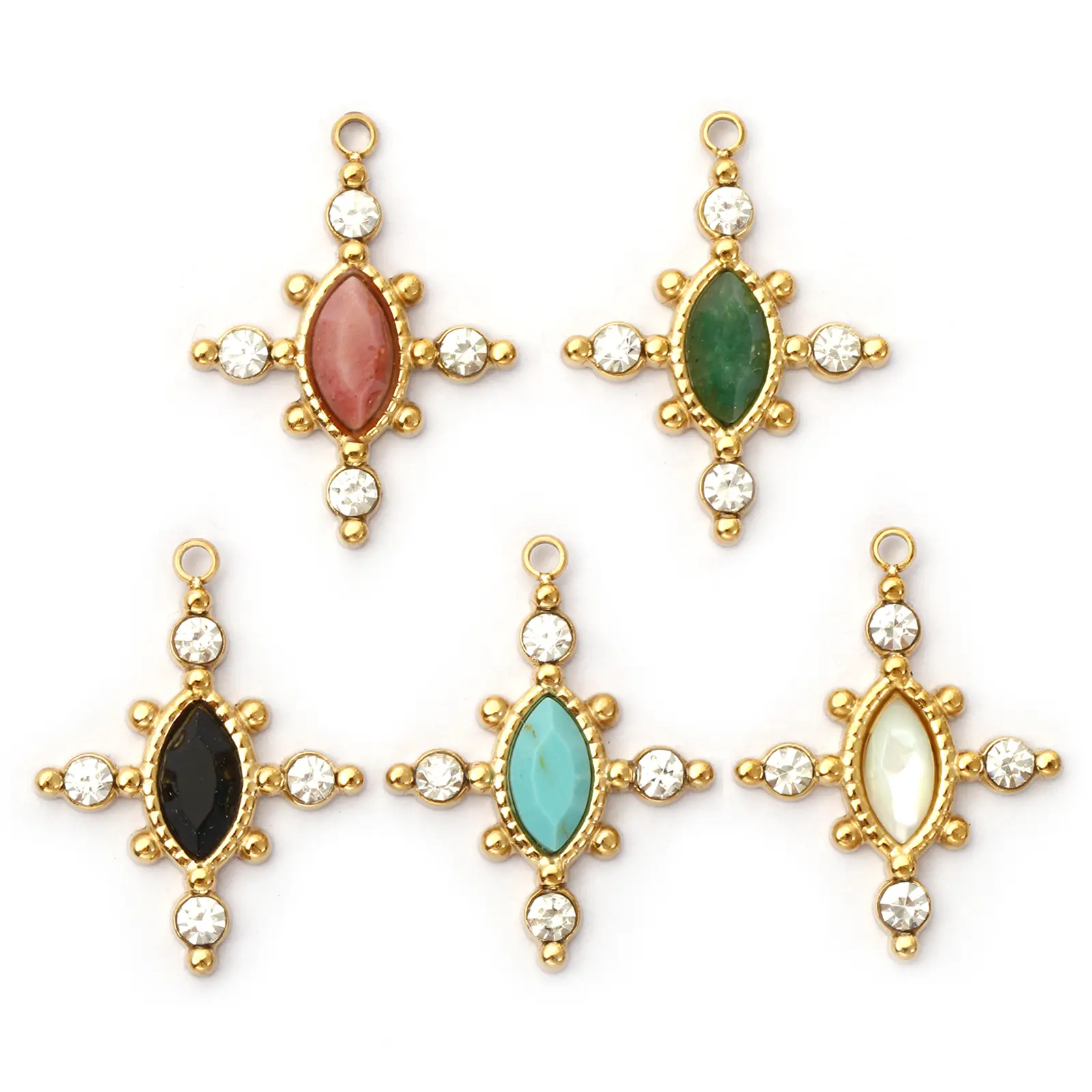 1 Piece 304 Stainless Steel Charms 18K Gold Plated Cross Clear Rhinestone Pendant For DIY Necklace Jewelry Making 22mm x 17mm