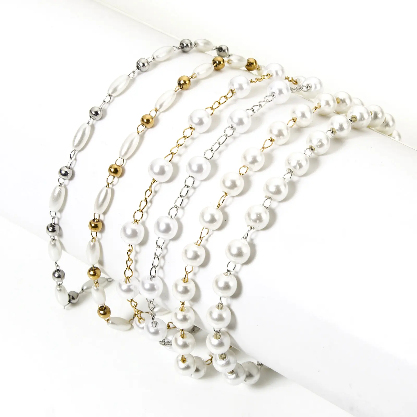 1 Piece 304 Stainless Steel Anklet Acrylic Imitation Pearl Handmade Link Chain Anklet Foot Summer Beach Foot Leg Jewelry Gifts