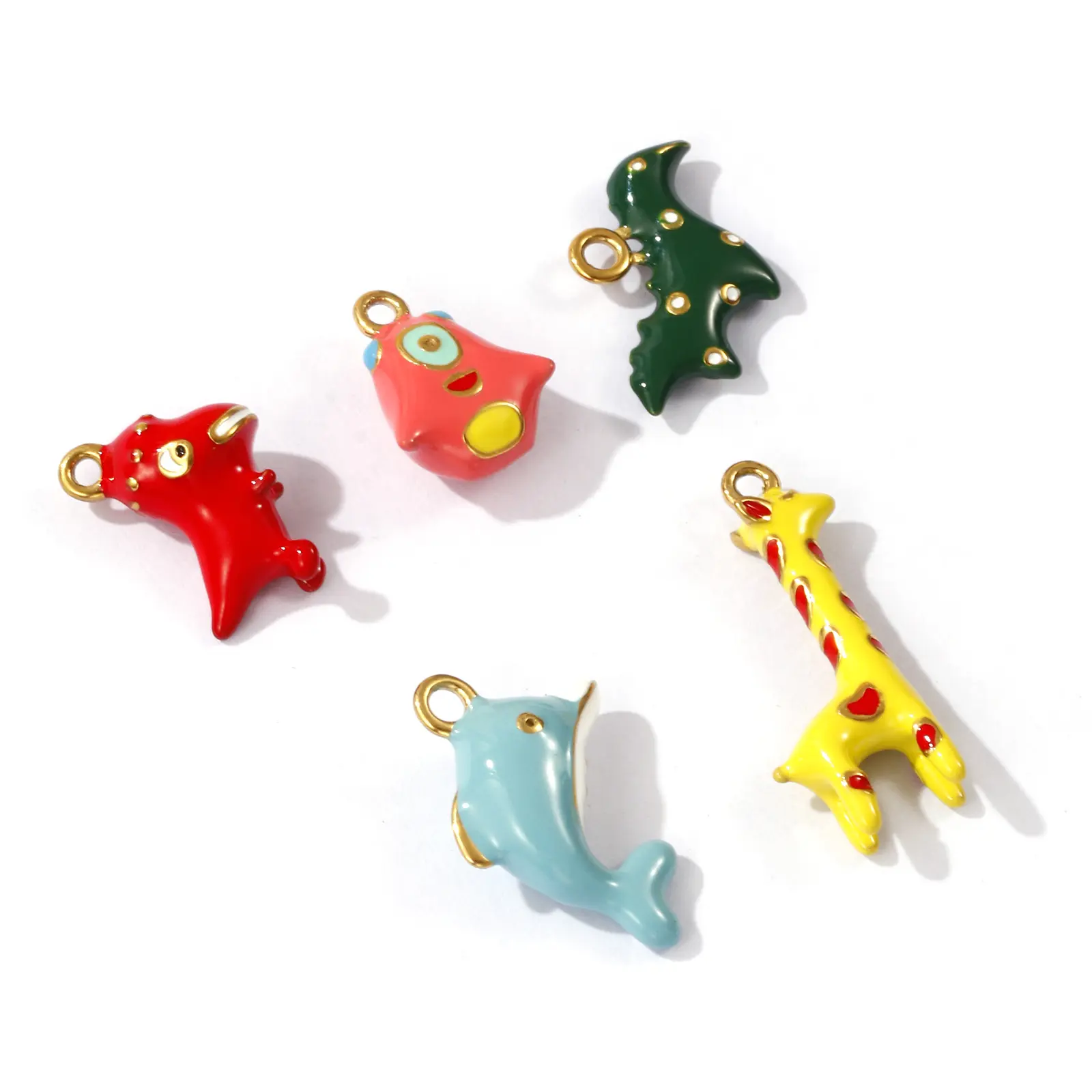 1 Piece 304 Stainless Steel 3D Charms 18K Gold Plated Animal Enamel Dinosaur Dolphin Giraffe Pendant For DIY Neckalce Making