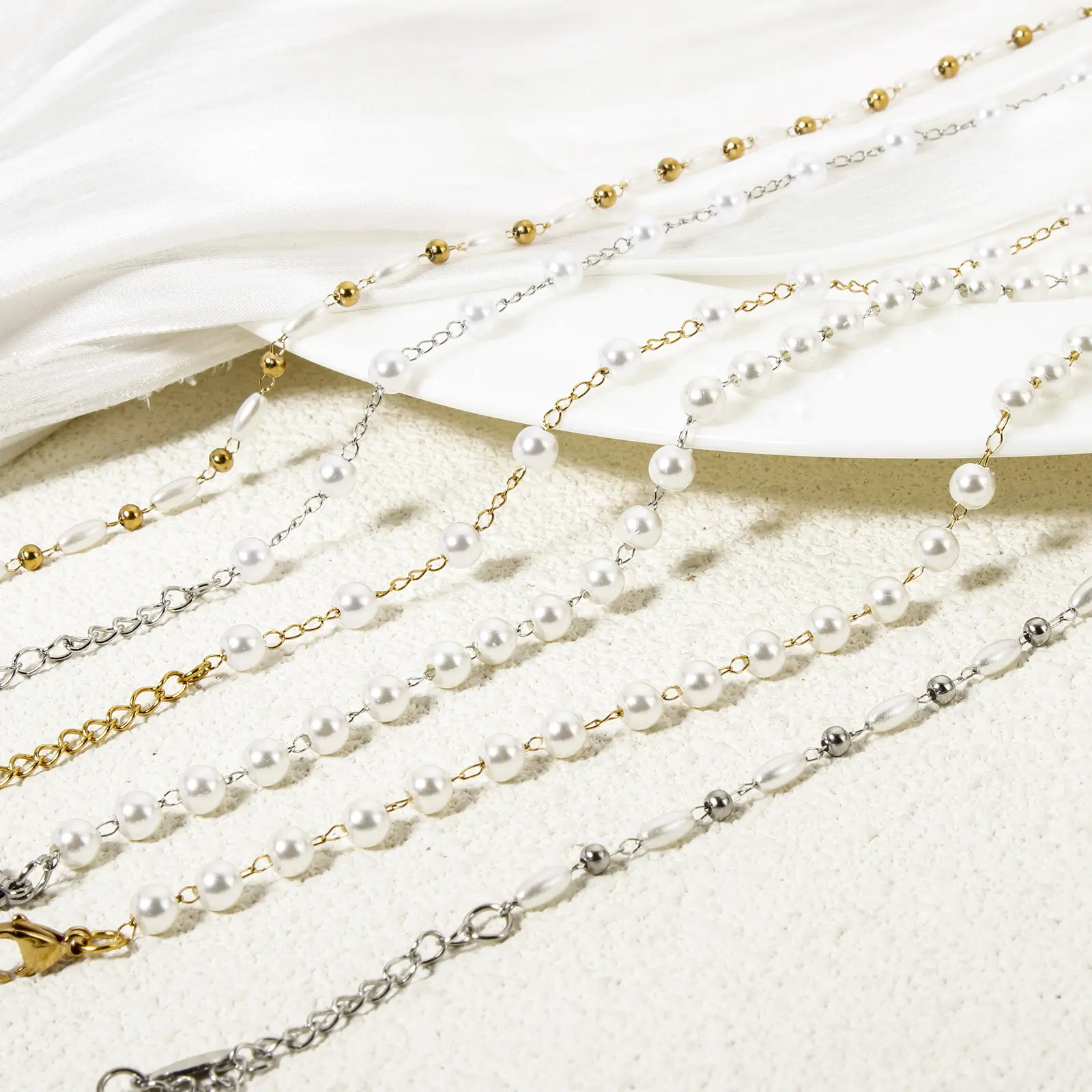 1 Piece 304 Stainless Steel Anklet Acrylic Imitation Pearl Handmade Link Chain Anklet Foot Summer Beach Foot Leg Jewelry Gifts