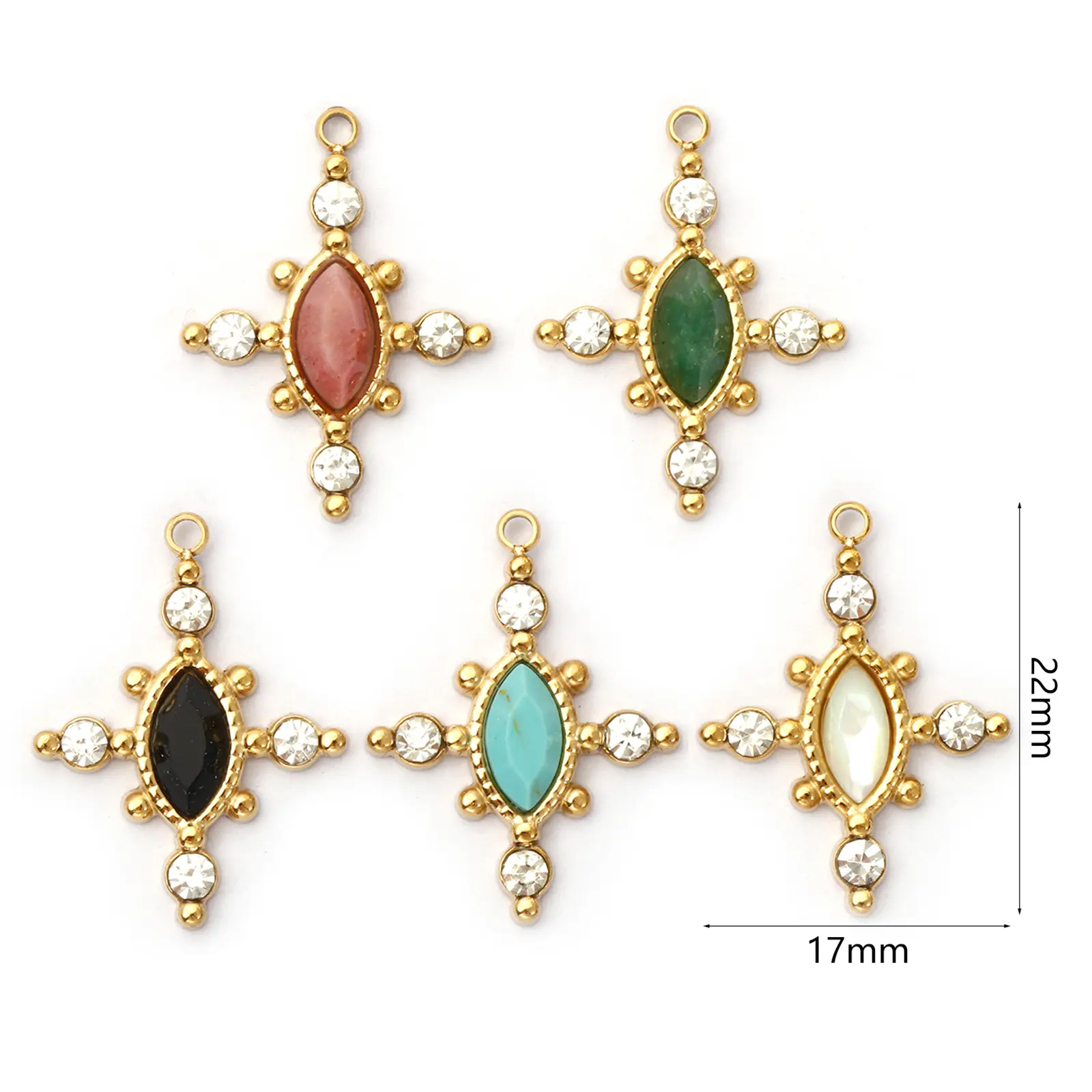 1 Piece 304 Stainless Steel Charms 18K Gold Plated Cross Clear Rhinestone Pendant For DIY Necklace Jewelry Making 22mm x 17mm