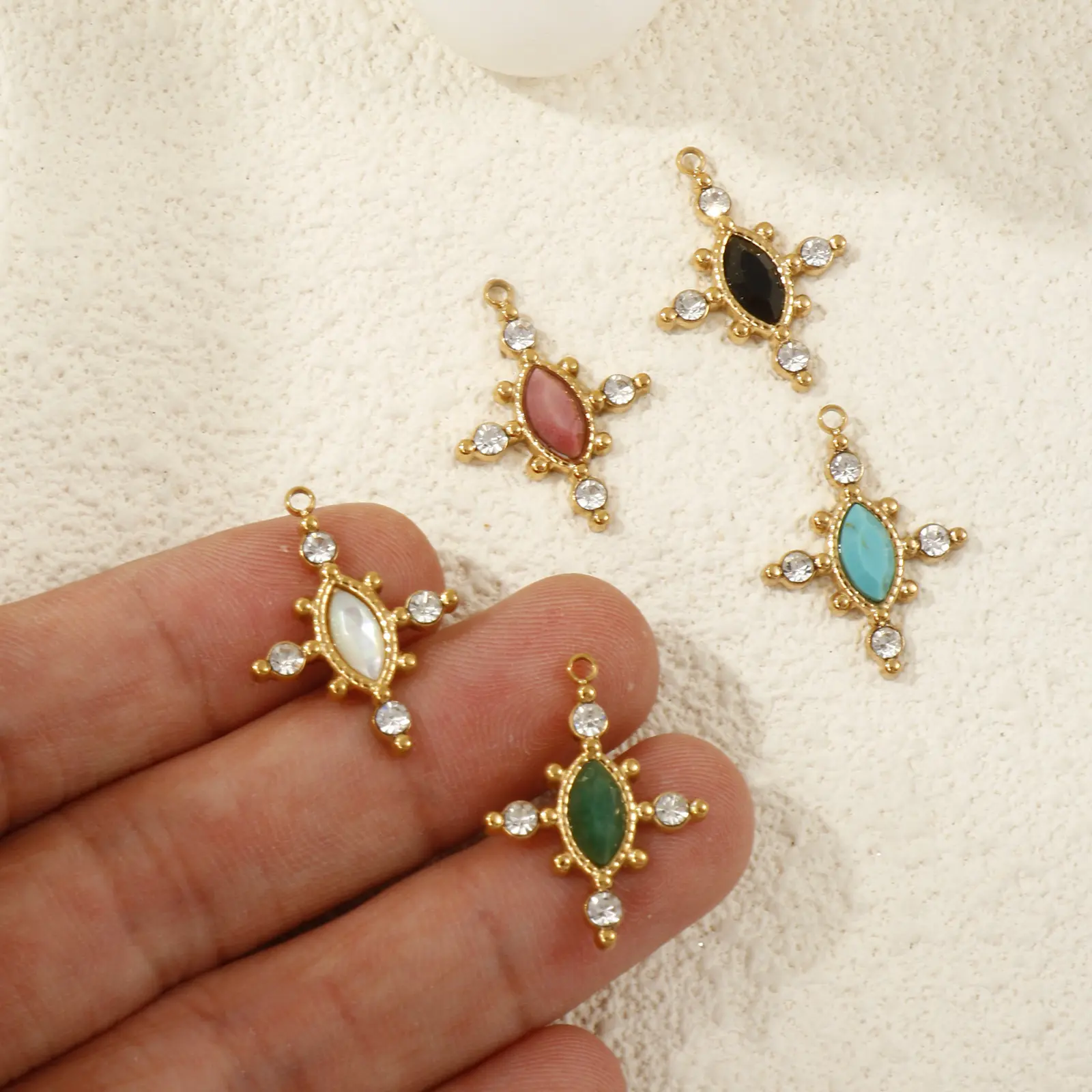 1 Piece 304 Stainless Steel Charms 18K Gold Plated Cross Clear Rhinestone Pendant For DIY Necklace Jewelry Making 22mm x 17mm