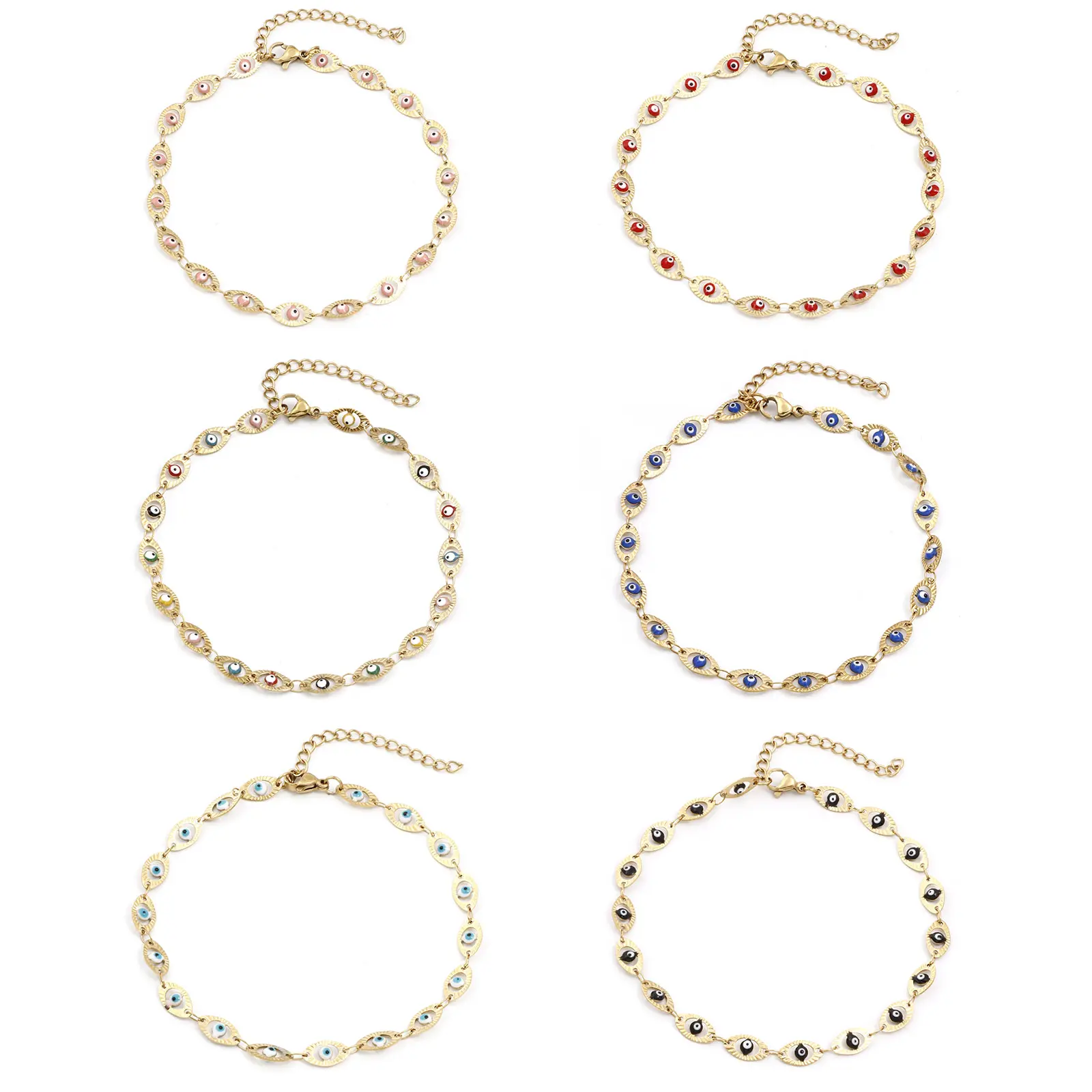 304 Stainless Steel Religious Evil Eye Anklet Multicolor Metal Enamel Link Chain Women Summer Beach Foot Show Jewelry, 1 Piece