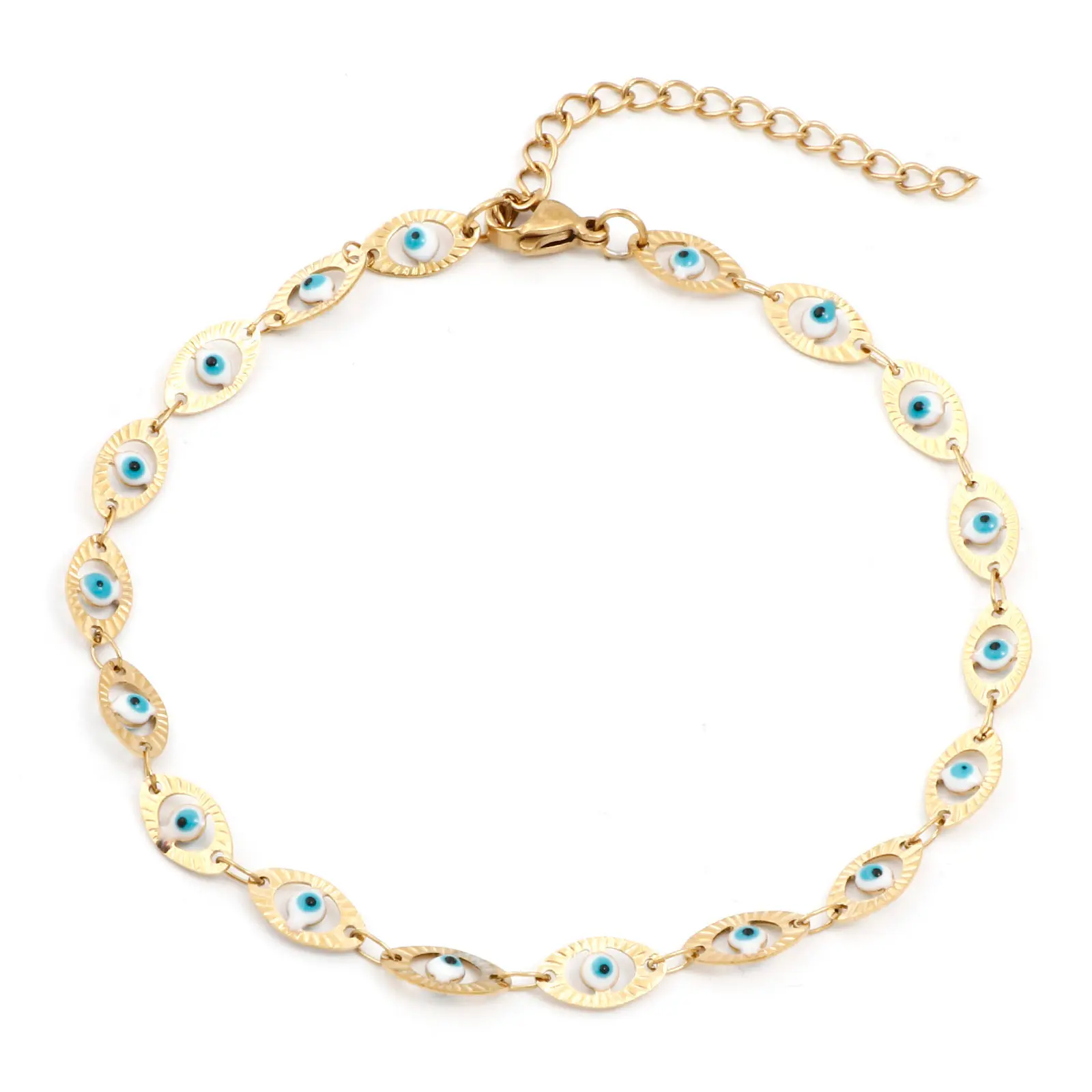 304 Stainless Steel Religious Evil Eye Anklet Multicolor Metal Enamel Link Chain Women Summer Beach Foot Show Jewelry, 1 Piece