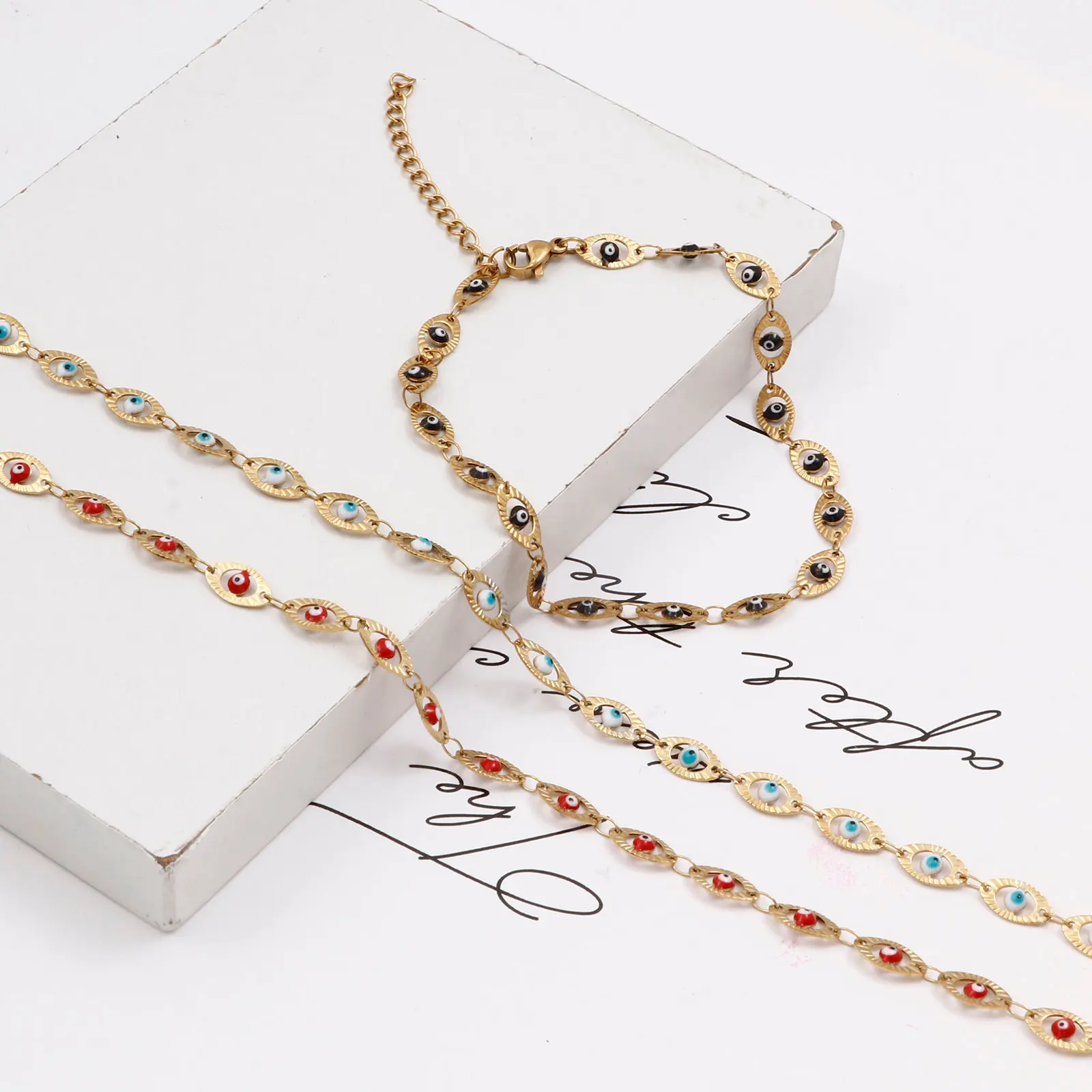 304 Stainless Steel Religious Evil Eye Anklet Multicolor Metal Enamel Link Chain Women Summer Beach Foot Show Jewelry, 1 Piece