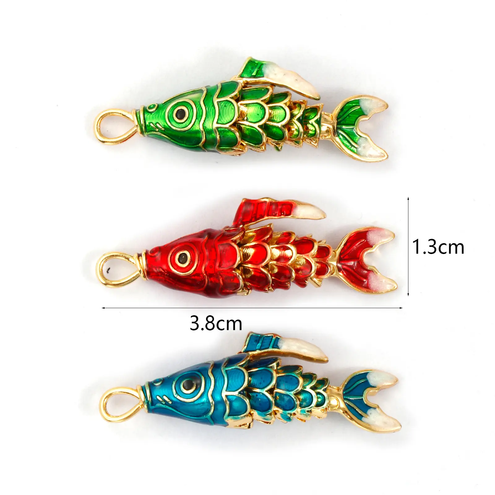 1 Piece Movable Brass Ocean Jewelry Fish Pendants 18K Gold Plated Enamel Red Green Blue Fish For DIY Neckalce Making 3.8x1.3cm