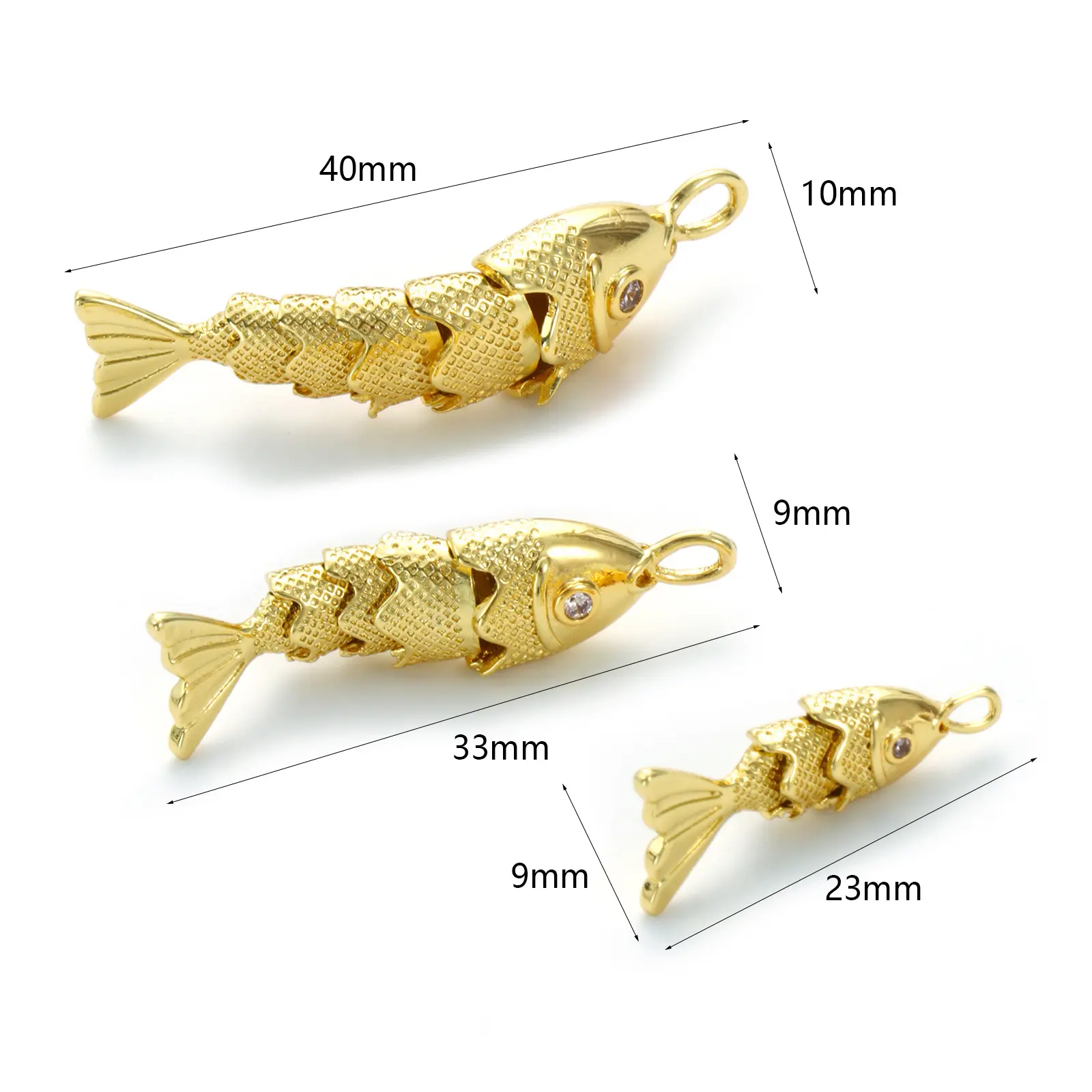1 Piece Brass Ocean Jewelry Charms 18K Real Gold Plated Fish Animal Movable Clear Cubic Zirconia Pendant For DIY Necklace Making