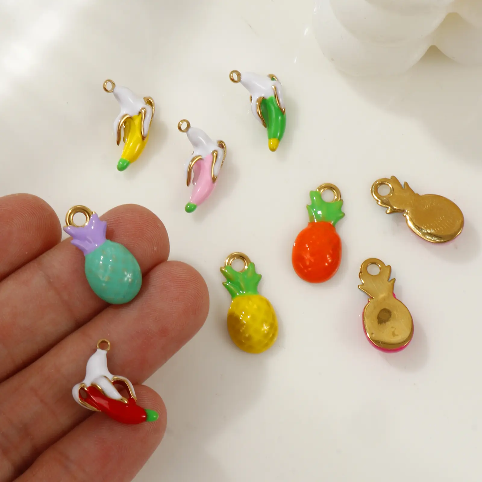 1 Piece 304 Stainless Steel Charms 18K Gold Plated Enamel Pineapple Banana Pendant For DIY Necklace Bracelet Jewelry Making