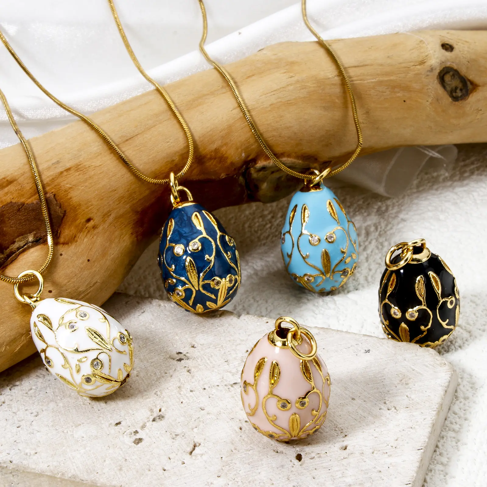 1 Piece Brass Easter Day Charms For Jewelry Making Faberge Egg Flower Vine Enamel Clear Cubic Zirconia Pendant DIY 28mm x 15.5mm
