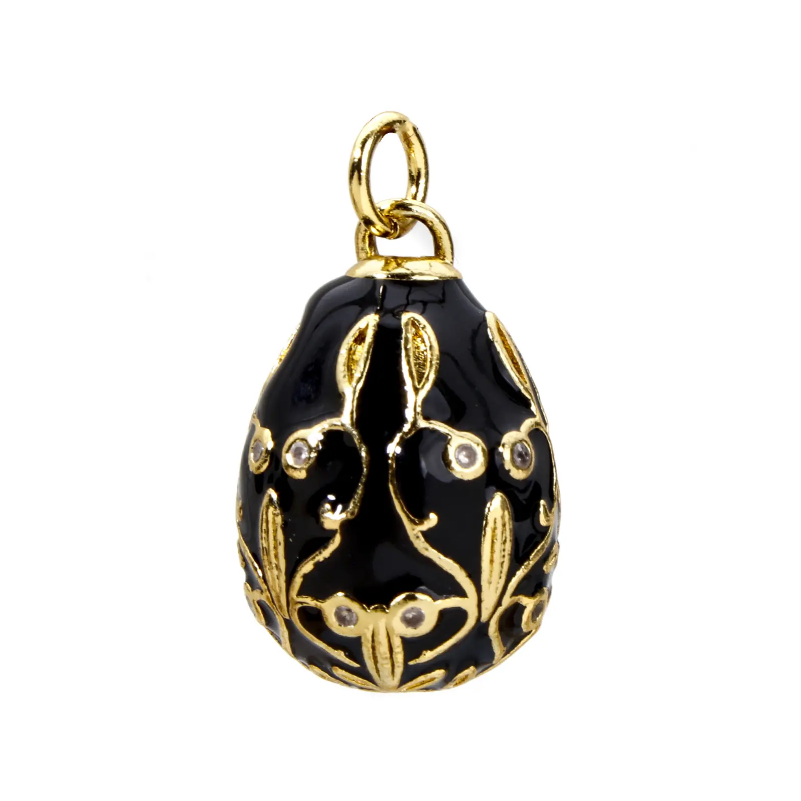 1 Piece Brass Easter Day Charms For Jewelry Making Faberge Egg Flower Vine Enamel Clear Cubic Zirconia Pendant DIY 28mm x 15.5mm