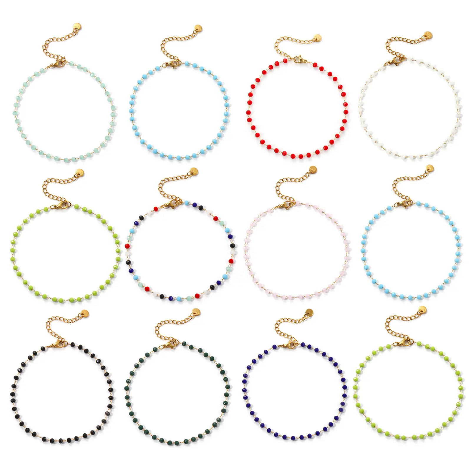 1 Piece Stylish 18K Gold Plated 304 Stainless Steel & Glass Beaded Chain Anklet For Women Summer Beach Gift 22cm(8.7") long