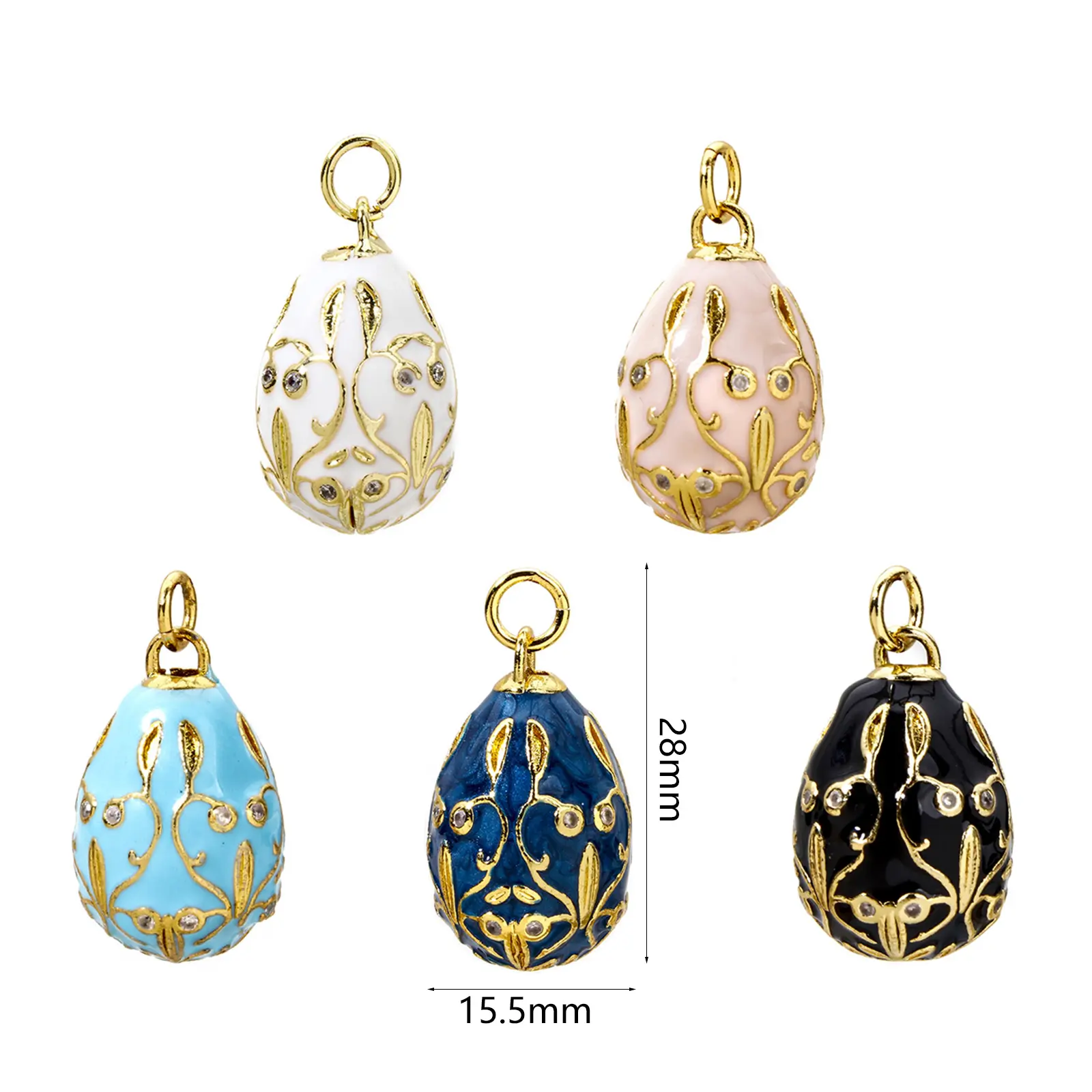 1 Piece Brass Easter Day Charms For Jewelry Making Faberge Egg Flower Vine Enamel Clear Cubic Zirconia Pendant DIY 28mm x 15.5mm