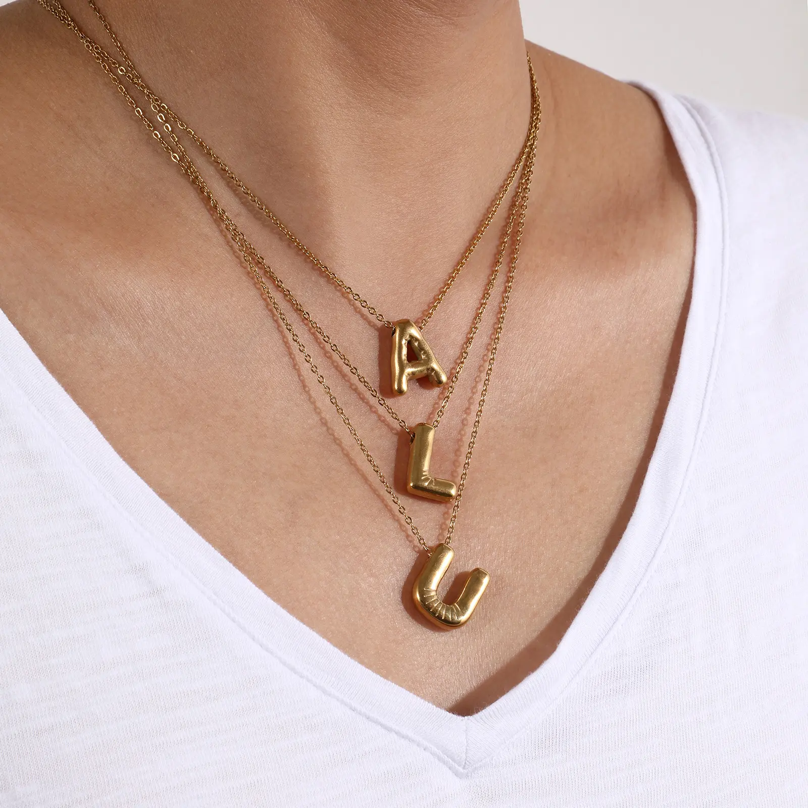 Stylish 304 Stainless Steel Link Cable Chain Capital Alphabet Initial Letter Message " A-Z " Pendant Charm Necklace Unisex Gift
