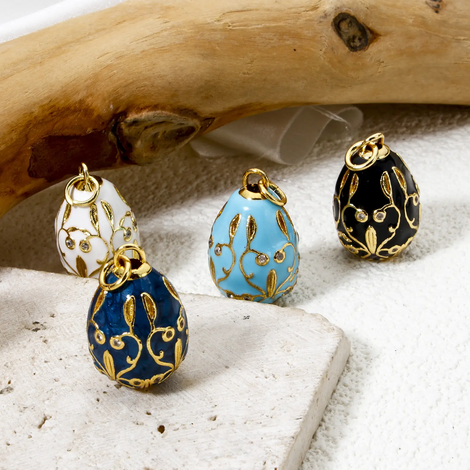 1 Piece Brass Easter Day Charms For Jewelry Making Faberge Egg Flower Vine Enamel Clear Cubic Zirconia Pendant DIY 28mm x 15.5mm