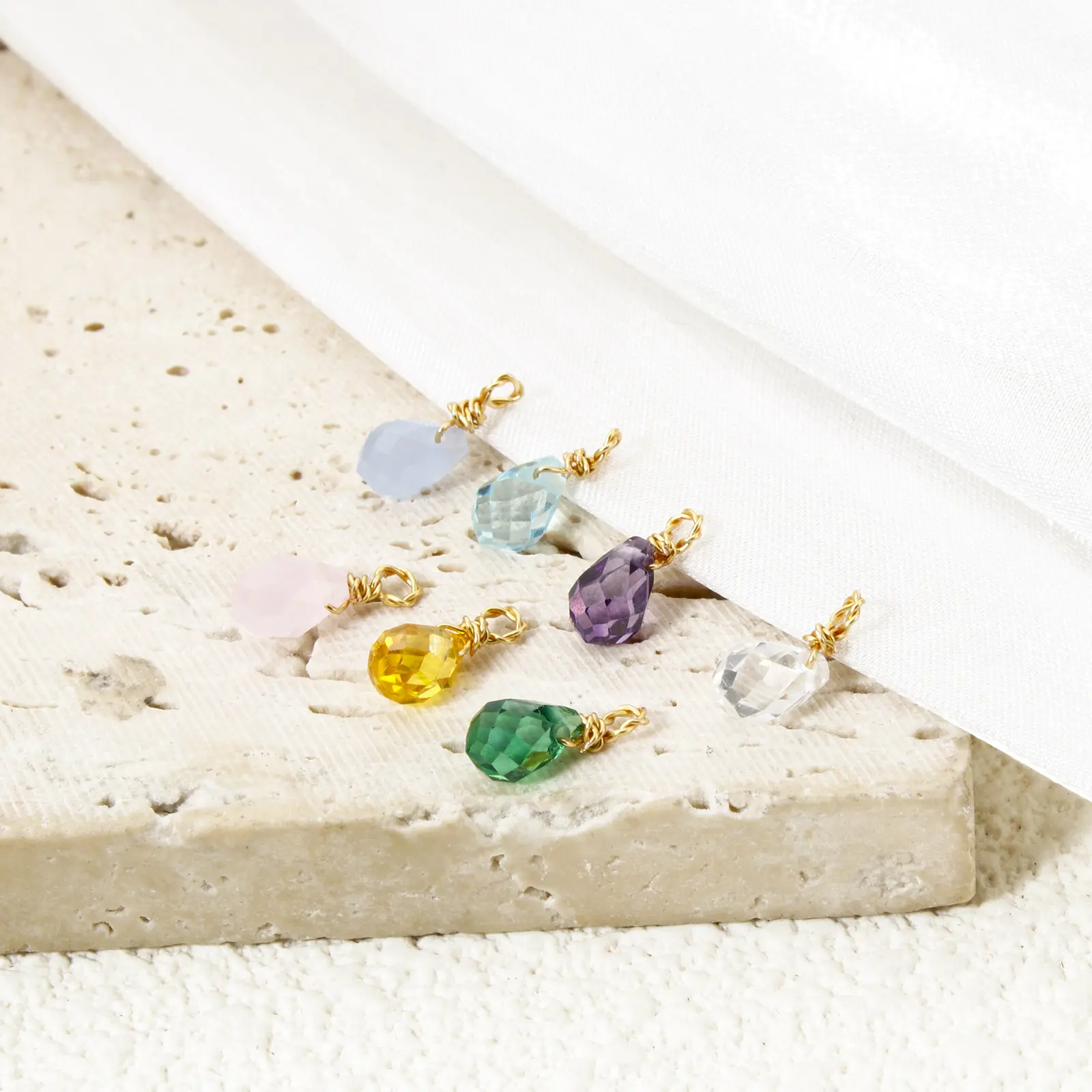 304 Stainless Steel Colorful Birthstone Jewelry Charms Mini Faceted Drop Pendant Necklace DIY Findings 10mm x 4mm, 2 Piece
