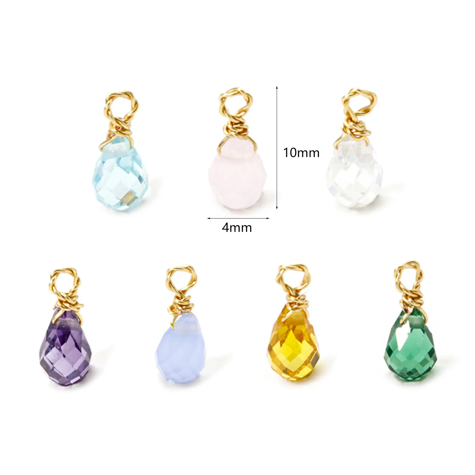 304 Stainless Steel Colorful Birthstone Jewelry Charms Mini Faceted Drop Pendant Necklace DIY Findings 10mm x 4mm, 2 Piece