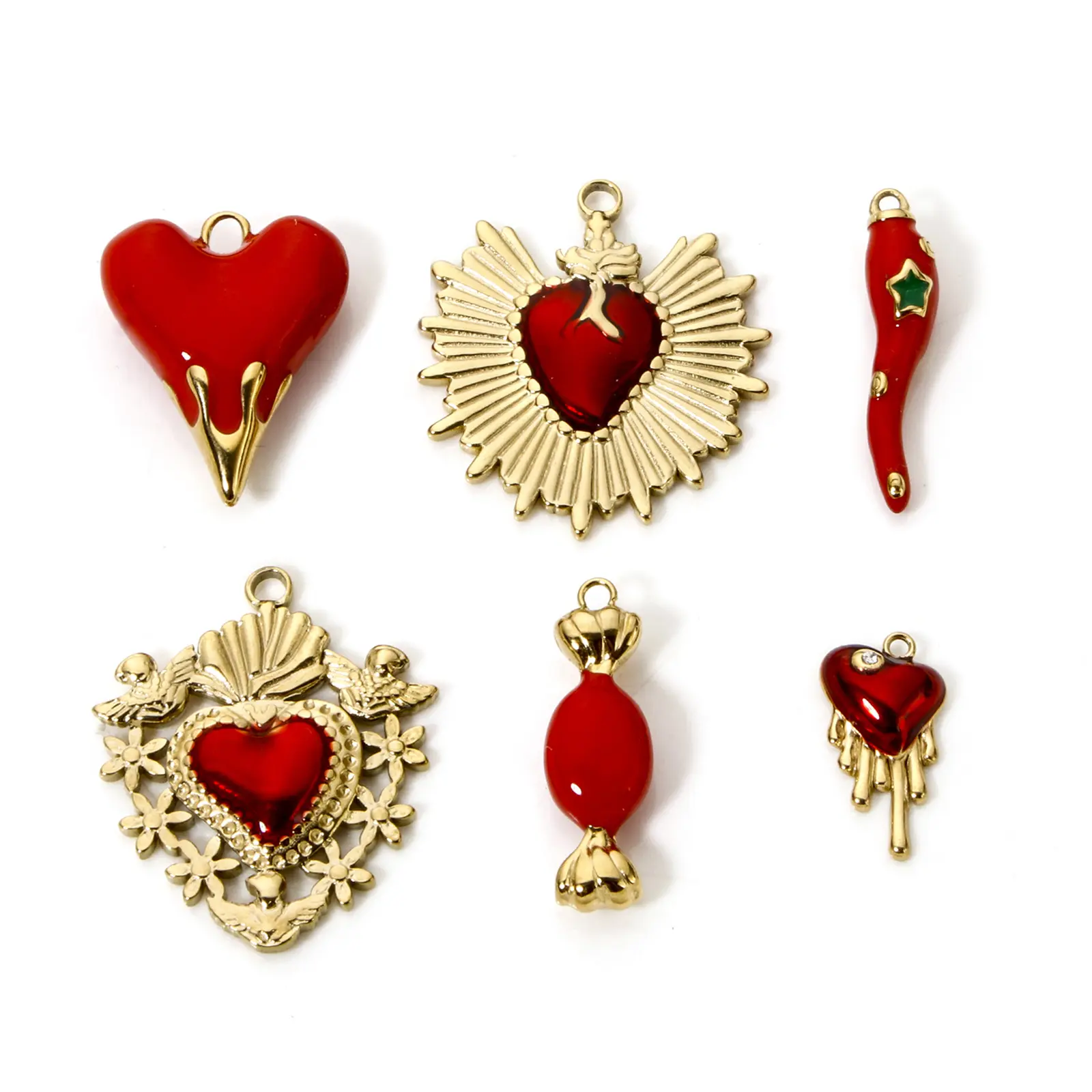 1 Piece 304 Stainless Steel Charms 14K Gold Plated Red Heart Ex Voto Heart Pendants For DIY Jewelry Making Necklace Findings