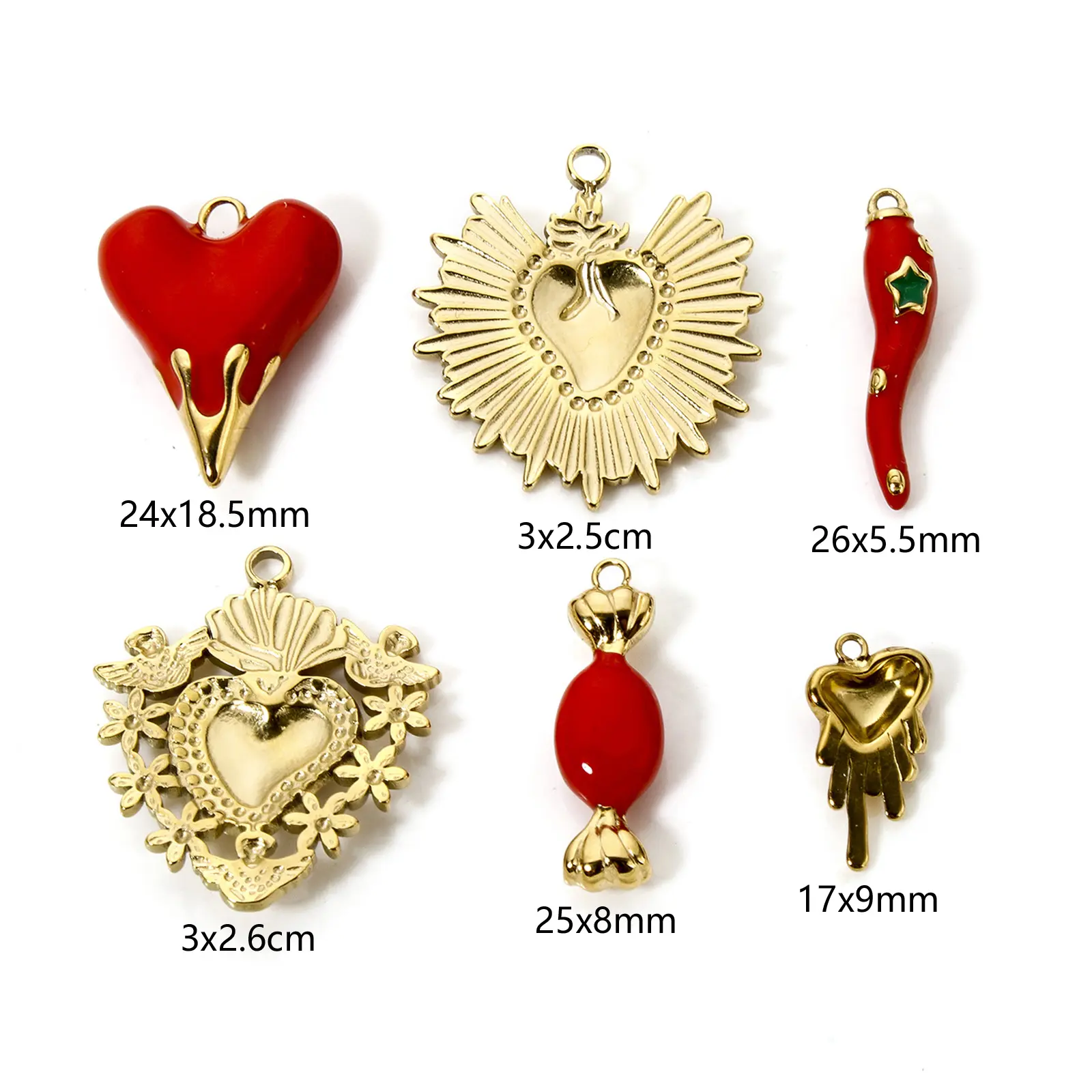 1 Piece 304 Stainless Steel Charms 14K Gold Plated Red Heart Ex Voto Heart Pendants For DIY Jewelry Making Necklace Findings