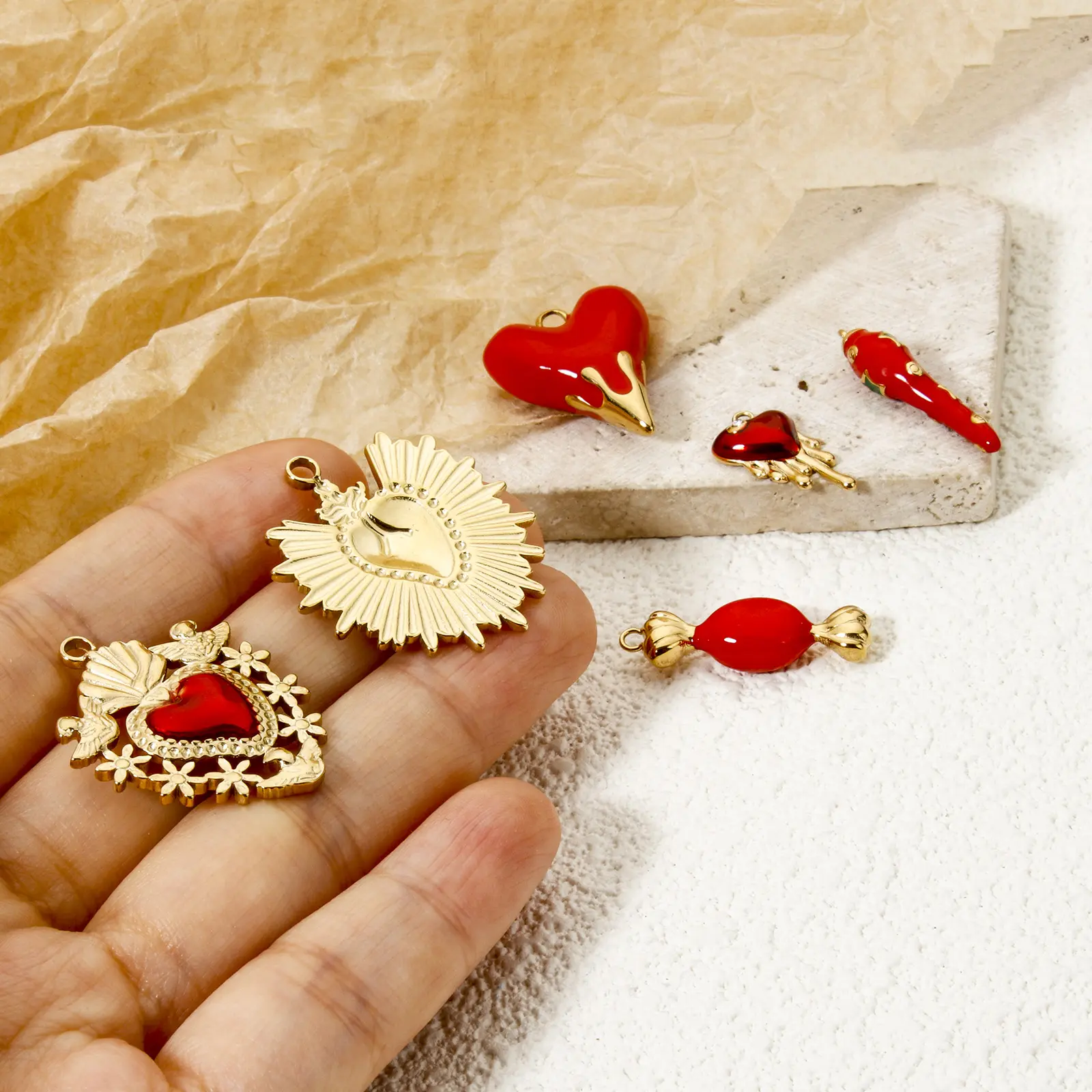 1 Piece 304 Stainless Steel Charms 14K Gold Plated Red Heart Ex Voto Heart Pendants For DIY Jewelry Making Necklace Findings