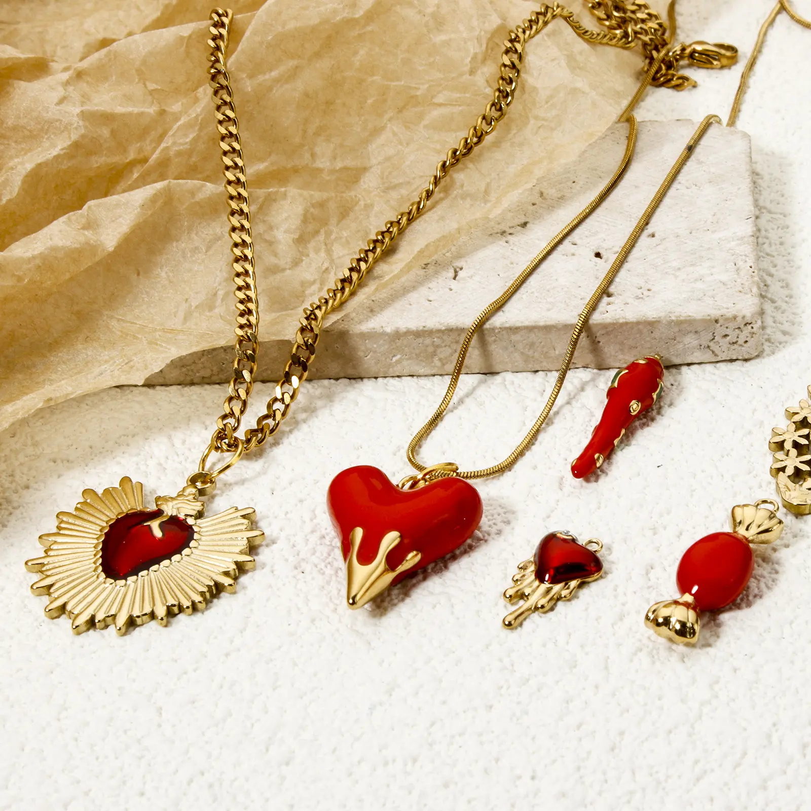 1 Piece 304 Stainless Steel Charms 14K Gold Plated Red Heart Ex Voto Heart Pendants For DIY Jewelry Making Necklace Findings