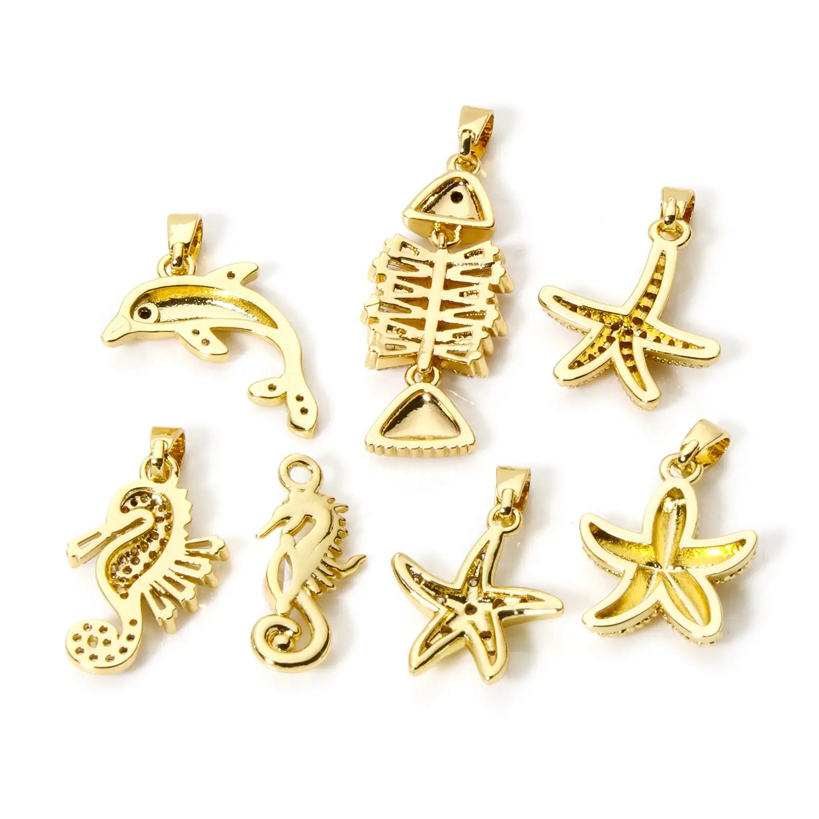 2 Pcs Brass Ocean Charms Gold Plated Dolphin Starfish Fish Seahorse Pendant For DIY Necklace Bracelet Making Jewelry