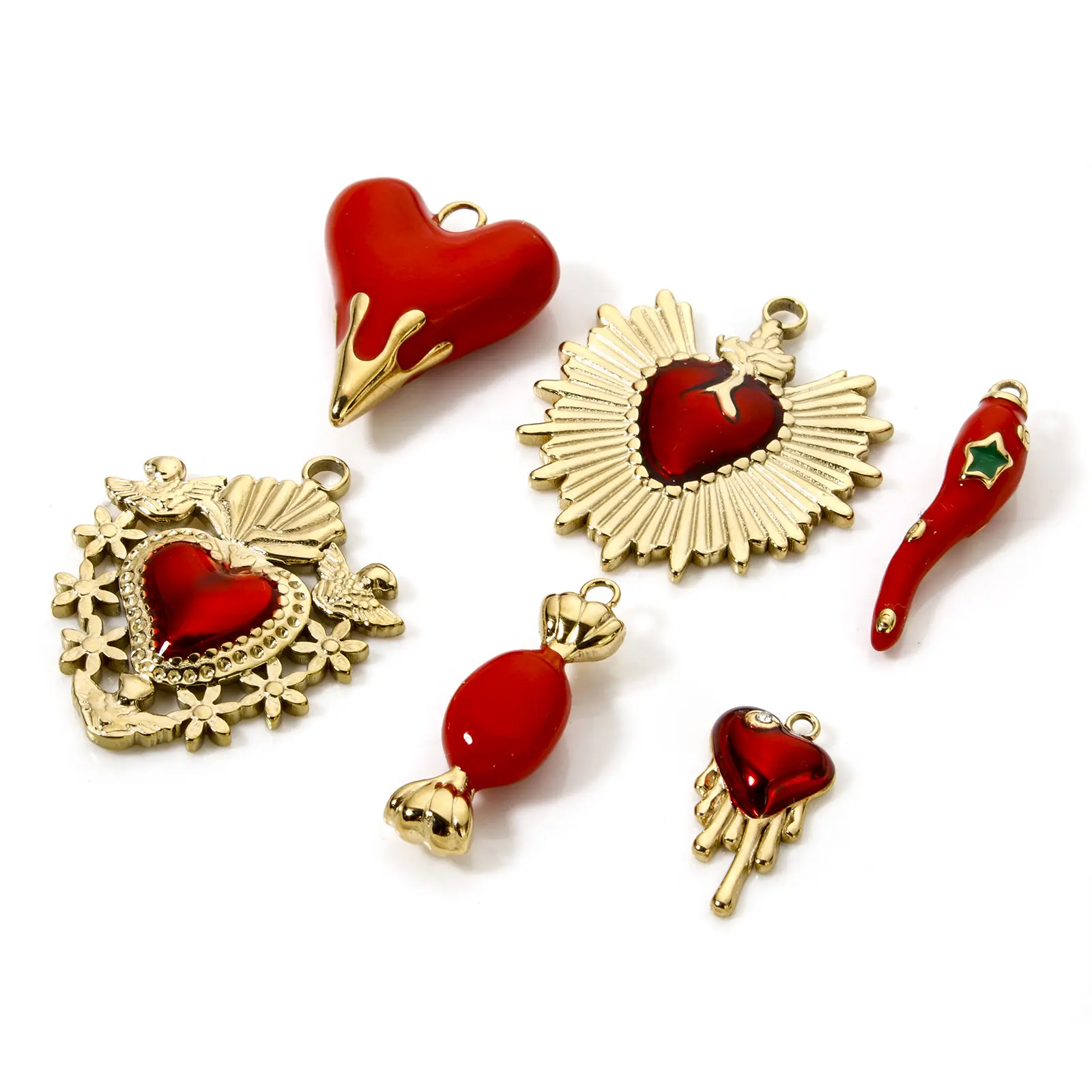 1 Piece 304 Stainless Steel Charms 14K Gold Plated Red Heart Ex Voto Heart Pendants For DIY Jewelry Making Necklace Findings