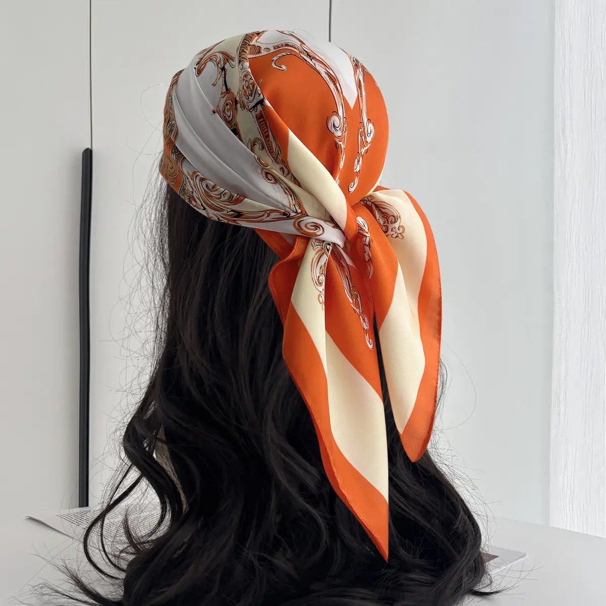 Print Shawl Square Scarf for Women Soft Satin Neckerchief Female Hair Bands Ribbon Headband Bandana