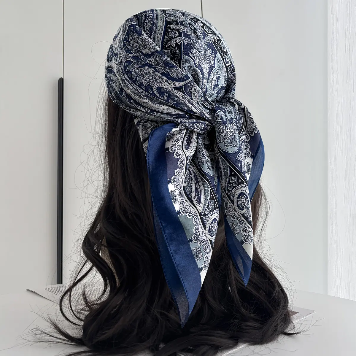 Print Shawl Square Scarf for Women Soft Satin Neckerchief Female Hair Bands Ribbon Headband Bandana