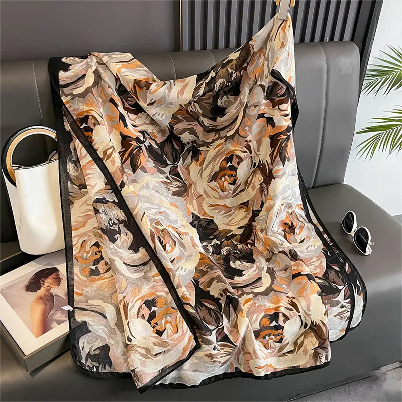 New Spring Women Cotton Scarf Beach Hijab Shawls and Wraps 2025 Luxury Brand Flower Female Foulard Echarpe Designer Bandana