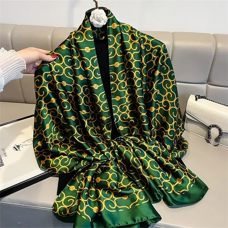 2025 Fashion Shawl Women's Silk Scarf Luxury Brand Satin Hijab Turbante Foulard Summer Beach Stole