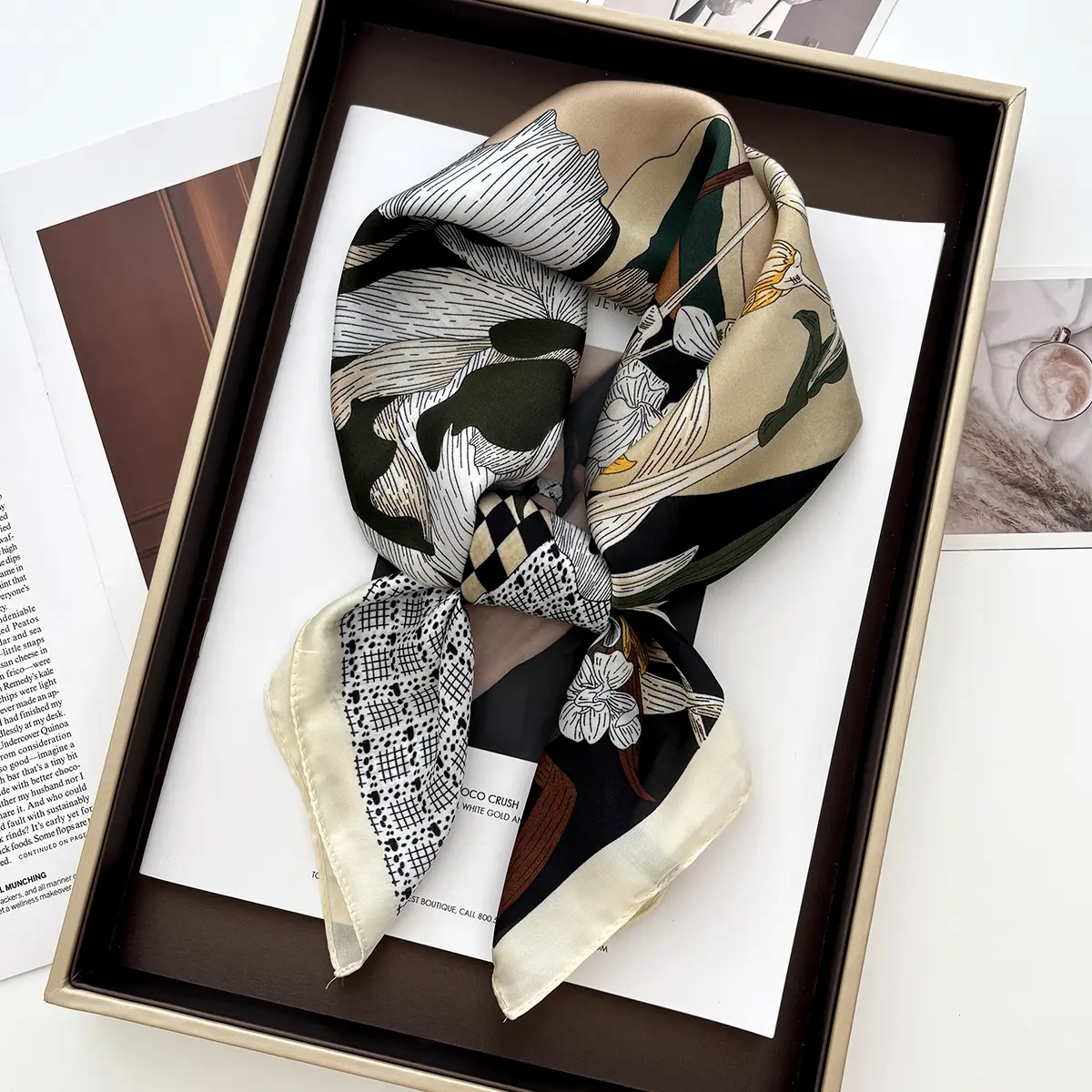 New Floral Print Shawl Square Scarf for Women Soft Satin Wraps Neckerchief Female Hair Bands Ribbon Headband Bandana
