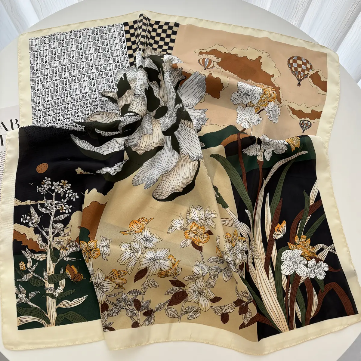 New Floral Print Shawl Square Scarf for Women Soft Satin Wraps Neckerchief Female Hair Bands Ribbon Headband Bandana