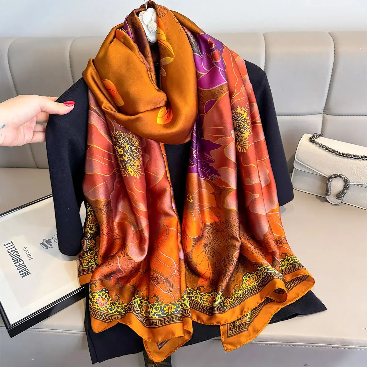 Luxury Brand Women Summer Silk Scarves Shawls Wraps Soft Female Beach Yellow Stole Bandanna Foulard Muffler Scarf