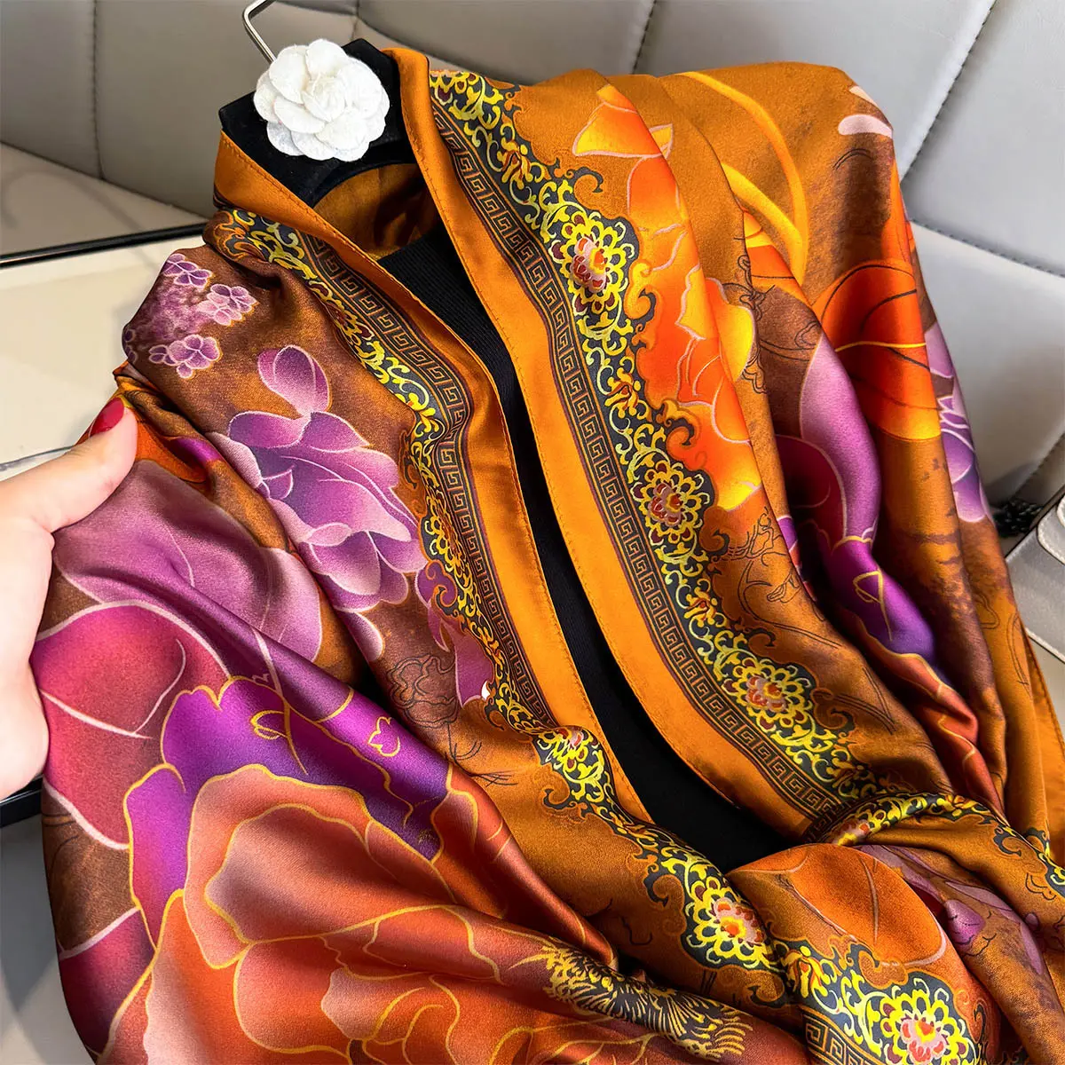 Luxury Brand Women Summer Silk Scarves Shawls Wraps Soft Female Beach Yellow Stole Bandanna Foulard Muffler Scarf