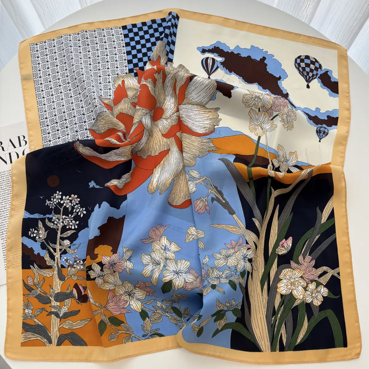 New Floral Print Shawl Square Scarf for Women Soft Satin Wraps Neckerchief Female Hair Bands Ribbon Headband Bandana