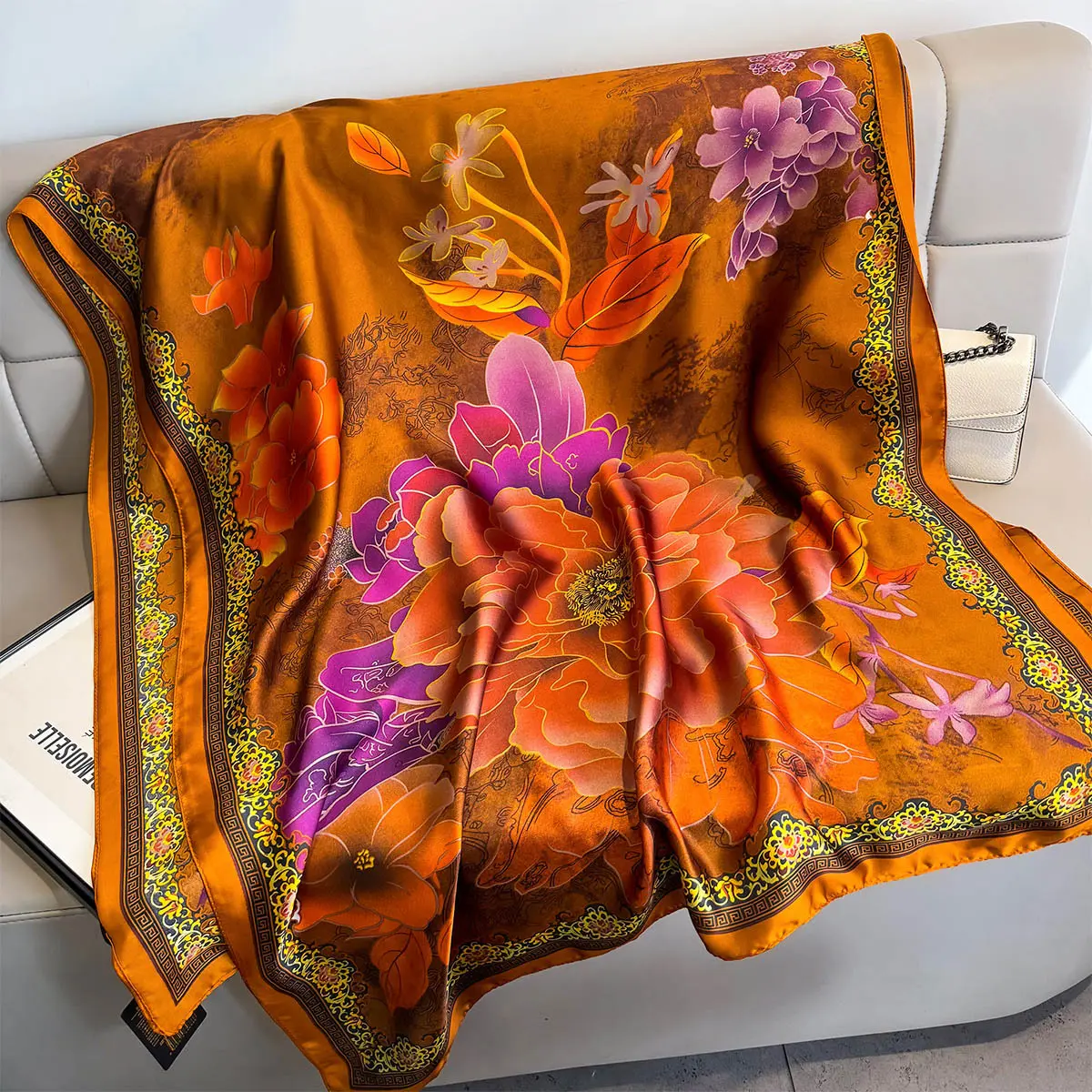 Luxury Brand Women Summer Silk Scarves Shawls Wraps Soft Female Beach Yellow Stole Bandanna Foulard Muffler Scarf