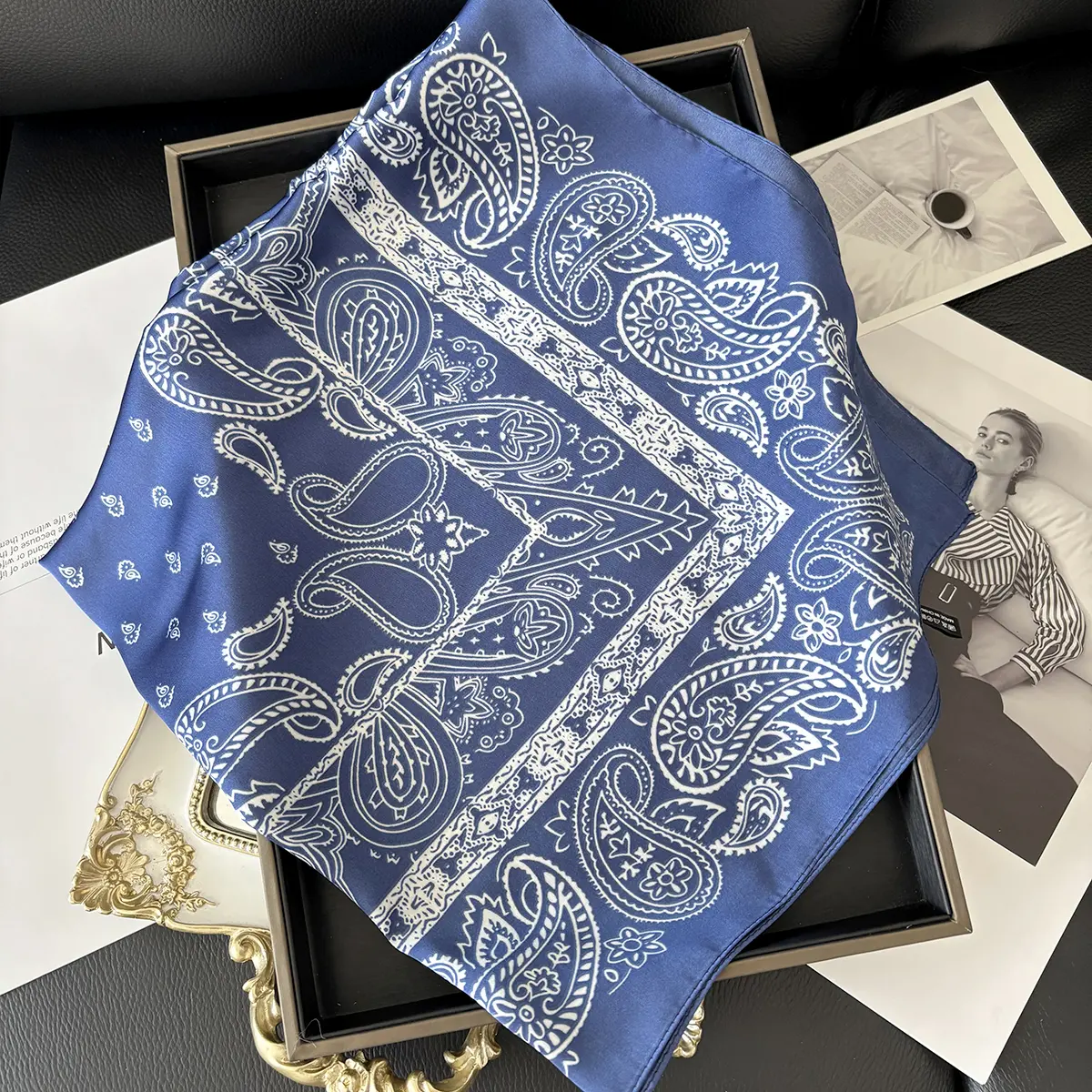 Luxury Brand Stripes Print Square Scarf Elegant Ladies Soft Satin Shawl Stylish Women's Decorative Bandana