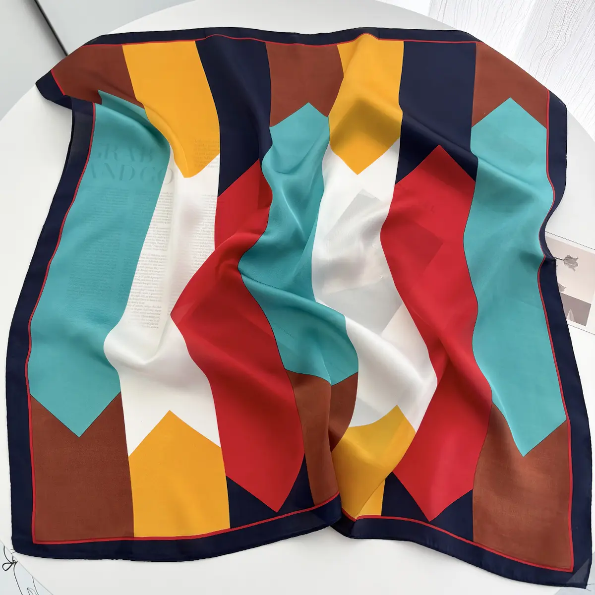 Luxury Brand Stripes Print Square Scarf Elegant Ladies Soft Satin Shawl Stylish Women's Decorative Bandana