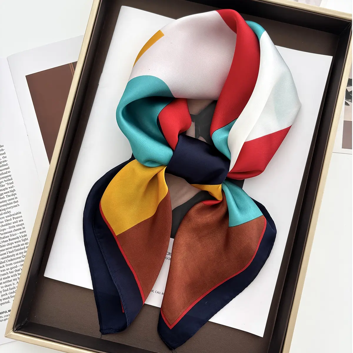 Luxury Brand Stripes Print Square Scarf Elegant Ladies Soft Satin Shawl Stylish Women's Decorative Bandana
