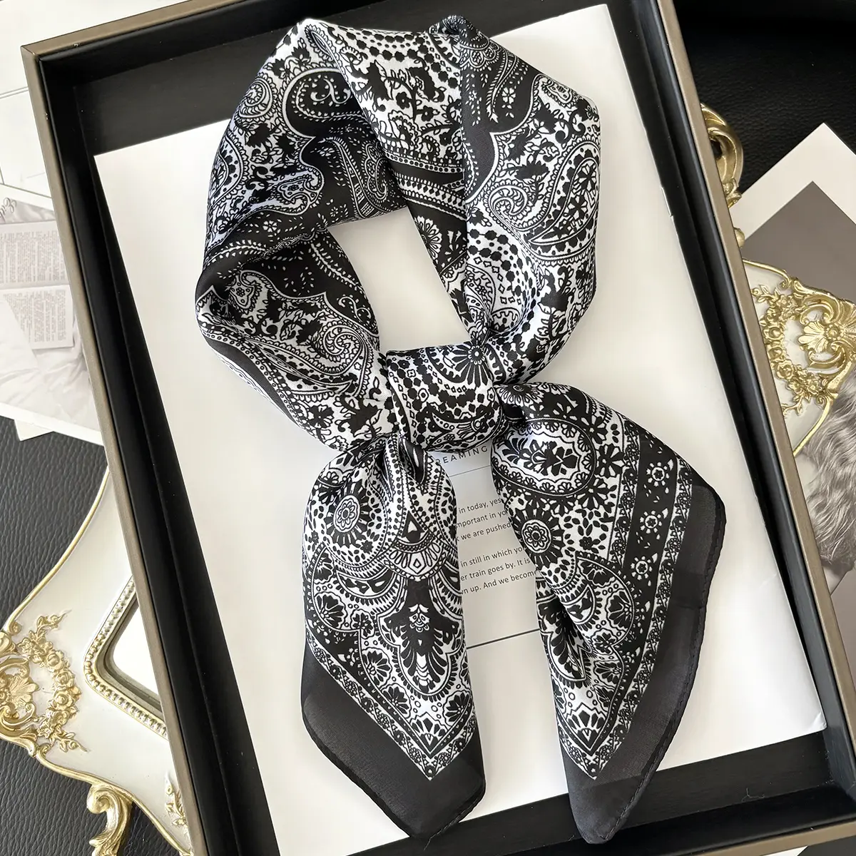 Luxury Rose Print Brand Scarves Soft Satin Square Scarves Neckerchief Women Shawls Hijab Scarf Bandana 70X70CM