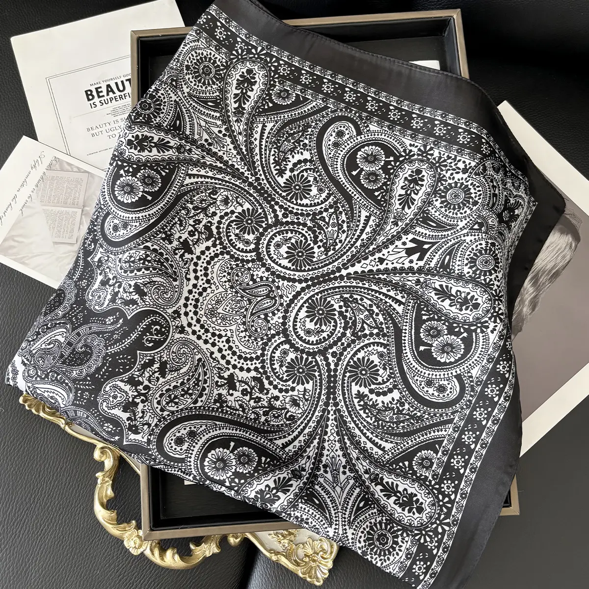 Luxury Rose Print Brand Scarves Soft Satin Square Scarves Neckerchief Women Shawls Hijab Scarf Bandana 70X70CM