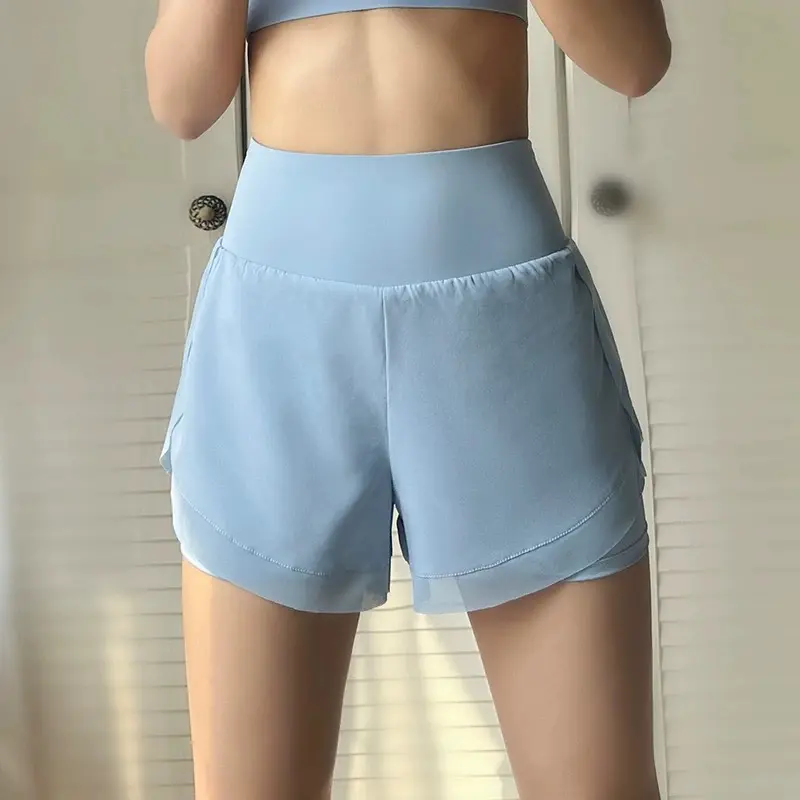 Sports Shorts for Women Fitness Running Yoga Summer Anti-exposure Fake Two-piece Breathable Loose Training Three-point Pants