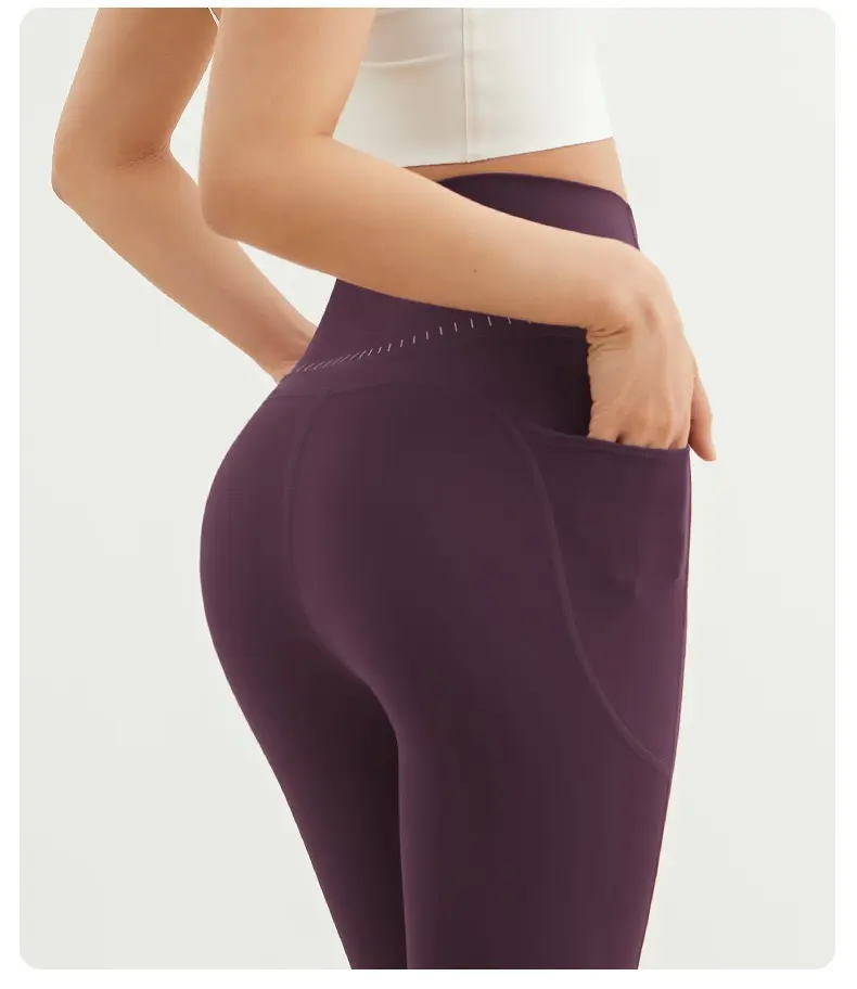 Yoga Pants Naked Women's High Waist Peach Lifting Hips Leggings Wearing Quick-drying with Pockets No Underwear Fitness Gym Pants