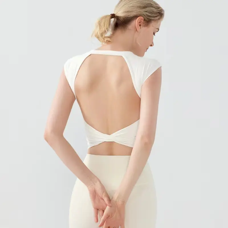 Sports Yoga Short Sleeve Fixed Chest Pad Sexy Backless Short Sports Quick-drying T-shirt Waist-retracting Slim and Fit Vest